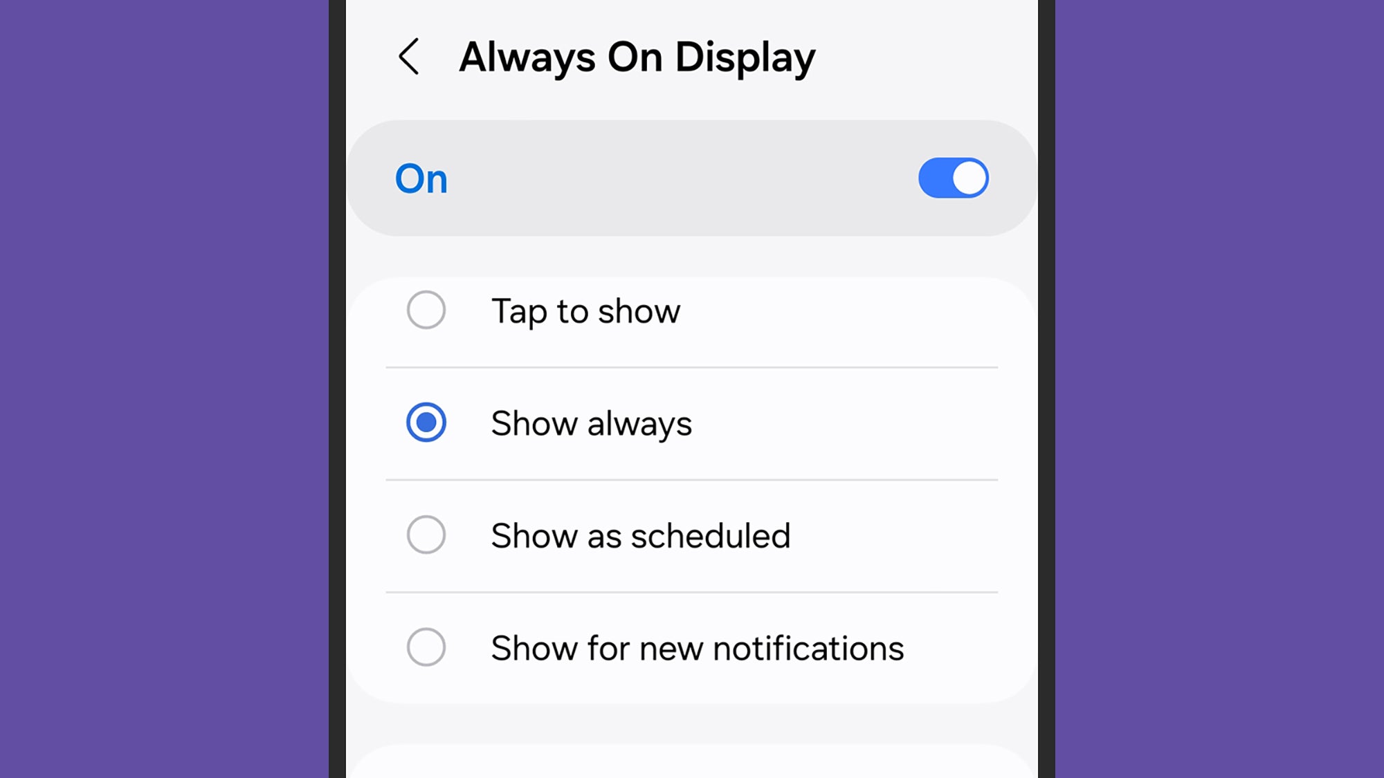 On Galaxy phones, the always on display can be set on a schedule.