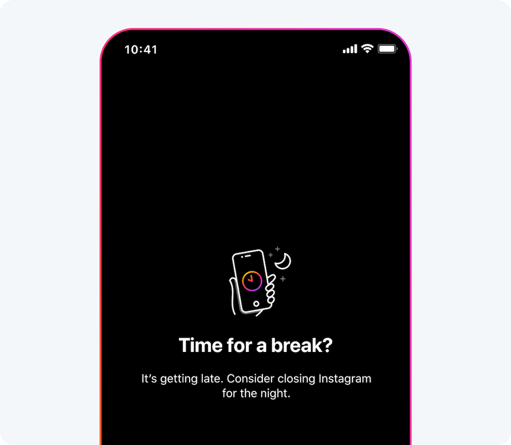 Screenshot of Instagram 'nighttime nudge' notification