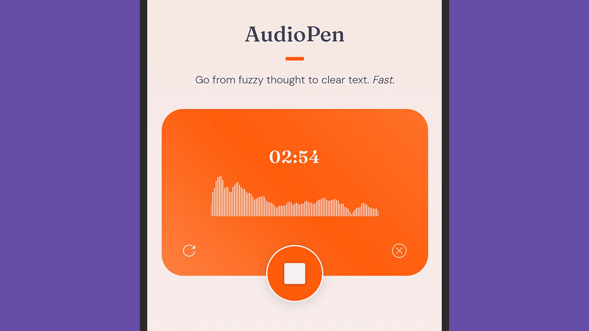 screenshot of audiopen with orange recording active