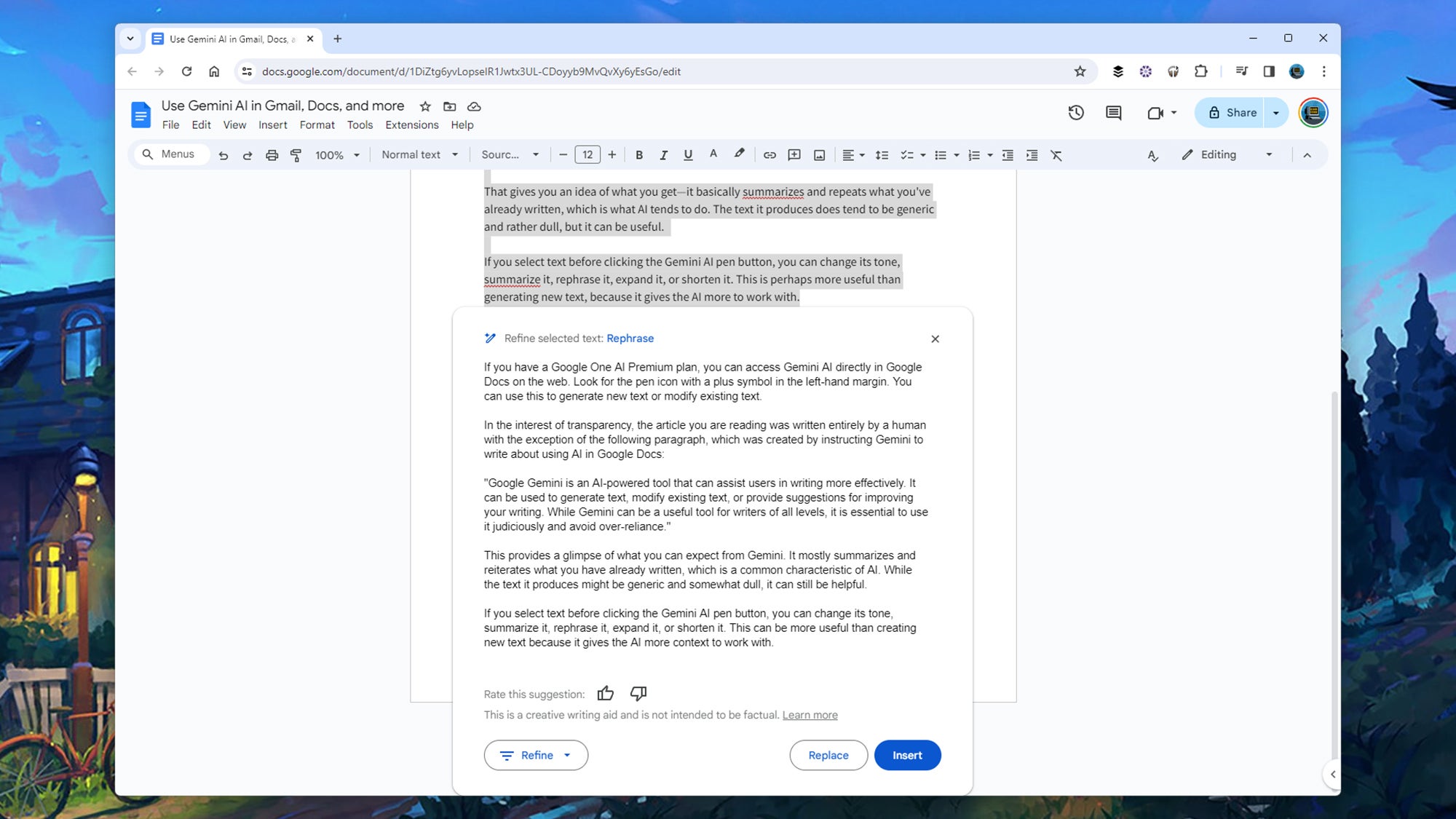 screenshot of a google doc