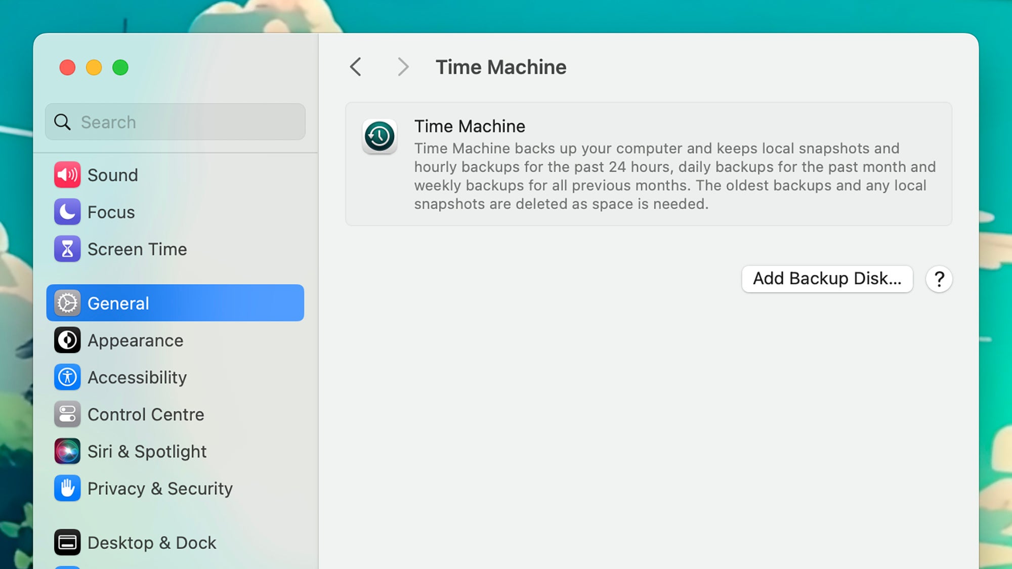 screenshot of Apple's time machine menu