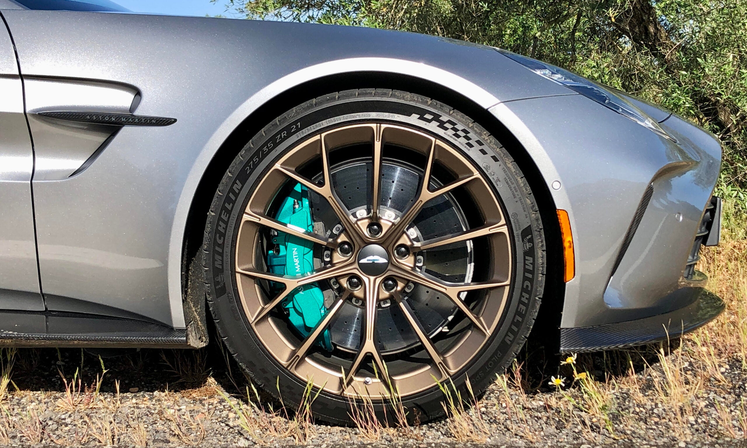 tires on a grey sports car