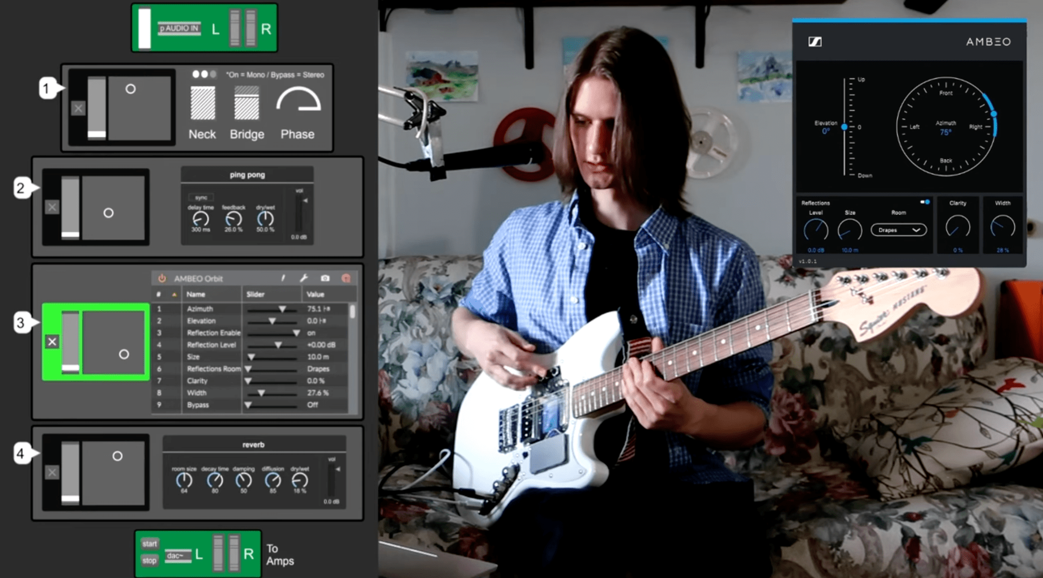 Man demonstrating 3-Axis MIDI Guitar
