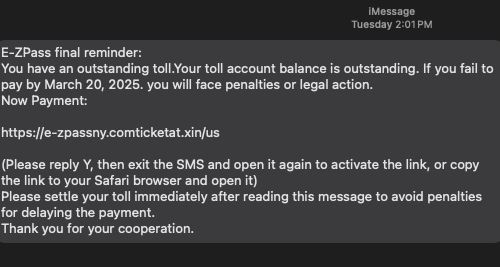 That unpaid highway toll text message is a scam
