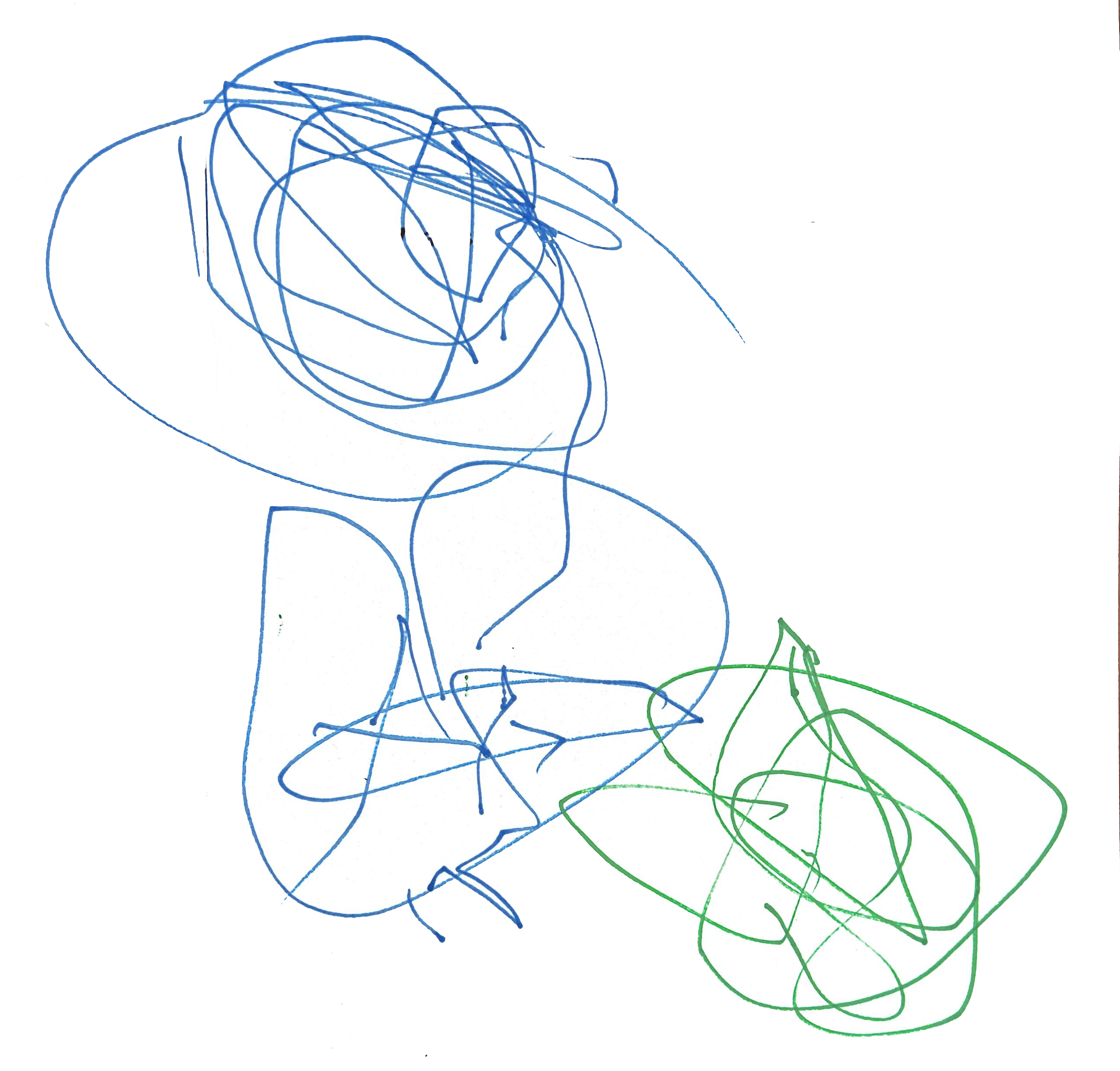 squiggly blue and green lines drawn by an eight-month-old-baby