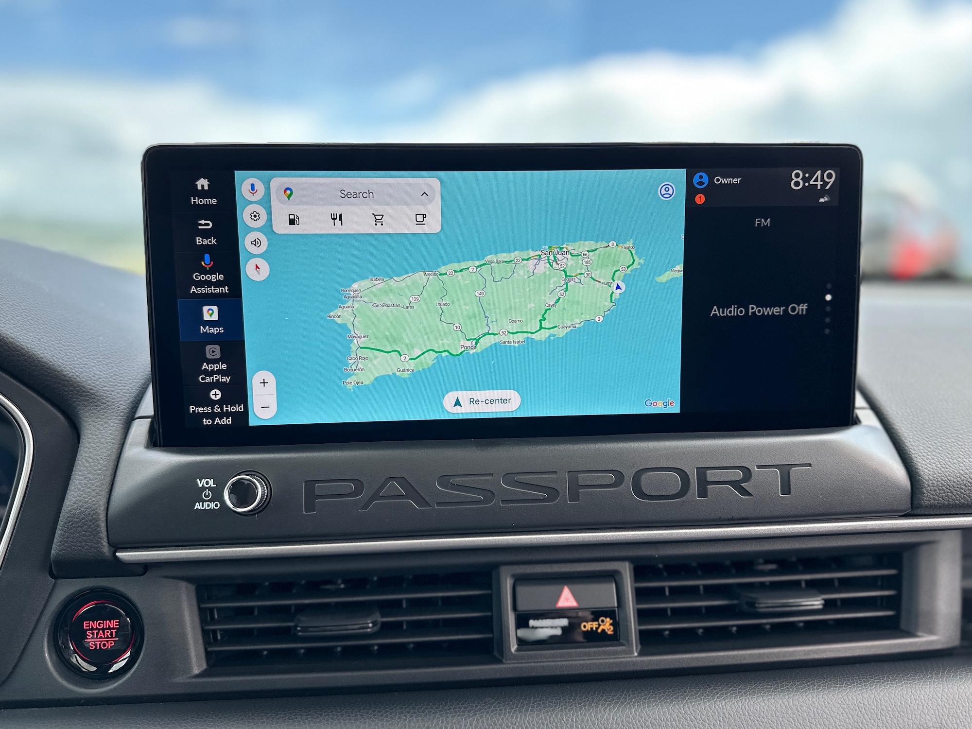 map of puerto rico on passport infotainment system