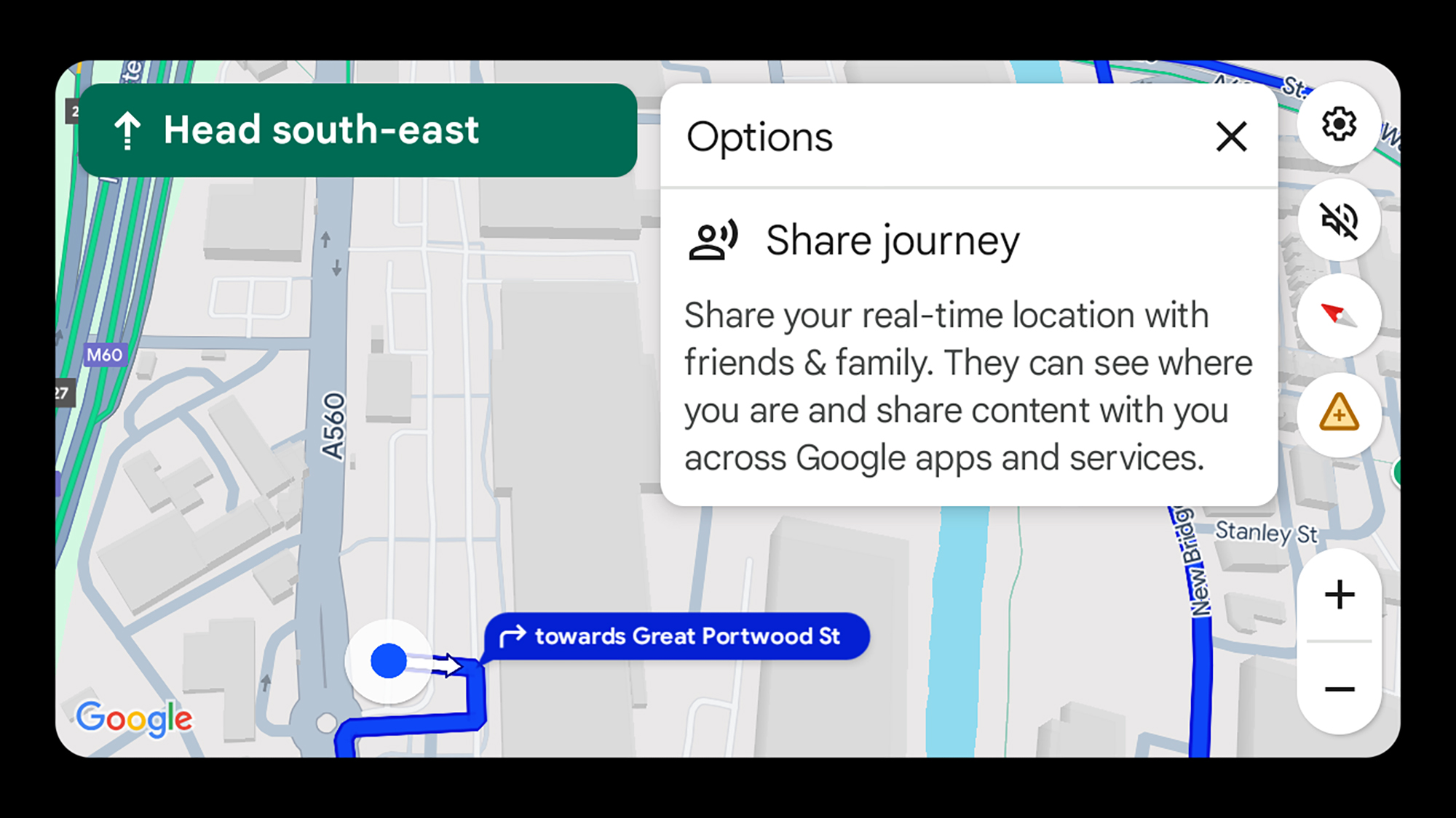 screenshot of share journey options on google maps