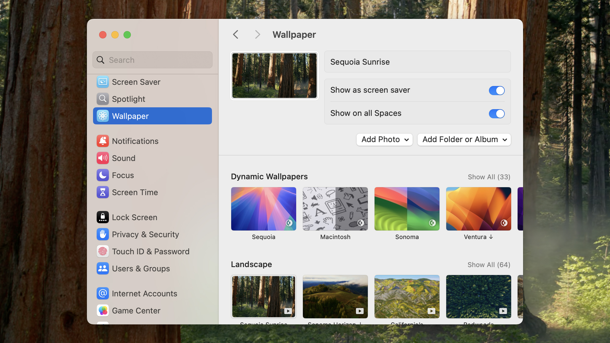 screenshot of wallpaper options and settings