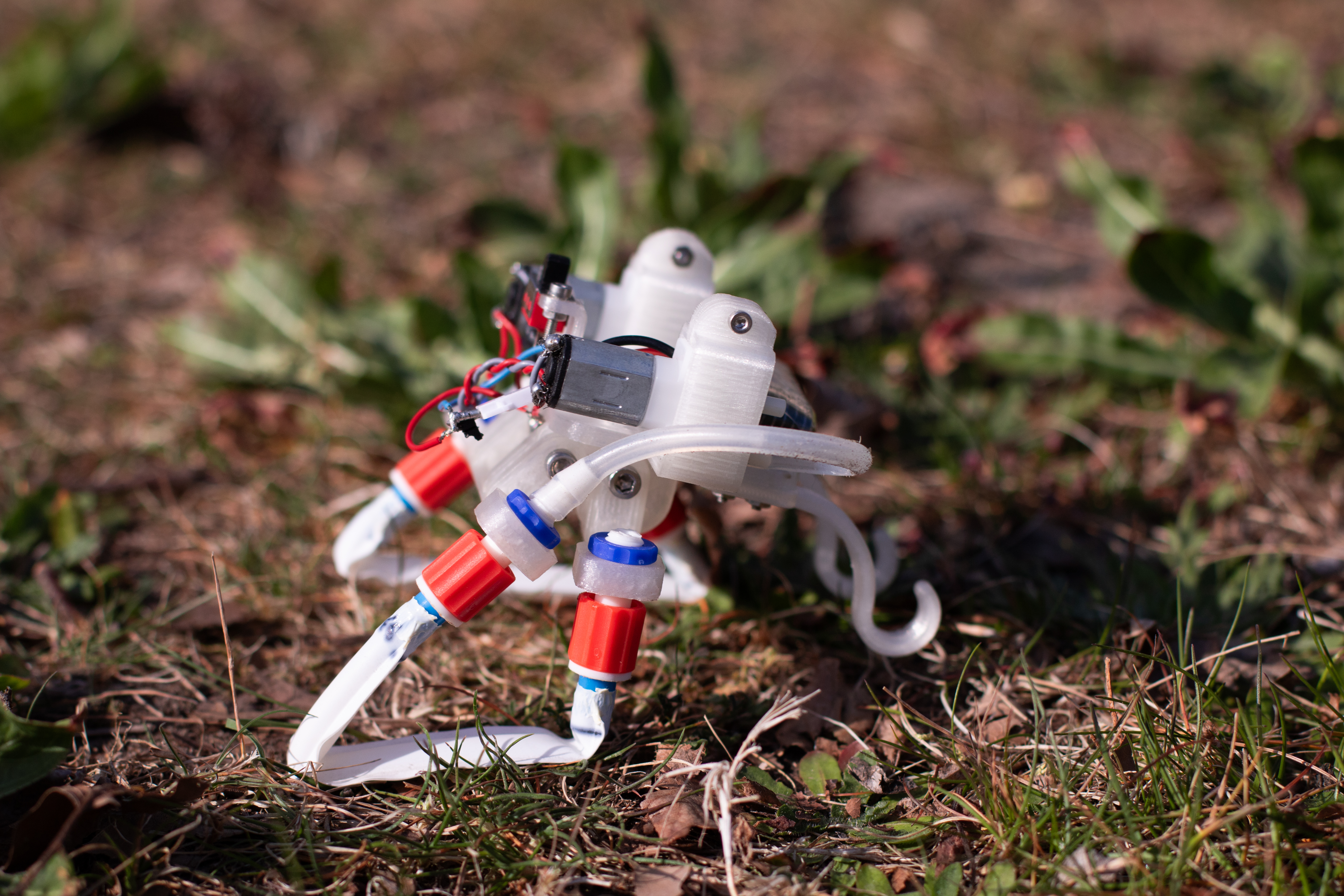 Close up of robot with inflatable tube legs
