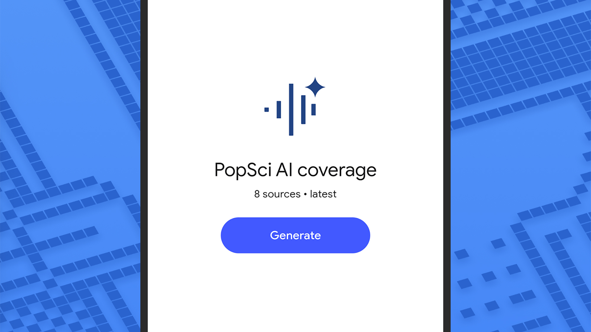 screenshot showing the generate screen. this example is of 'popsci ai coverage'