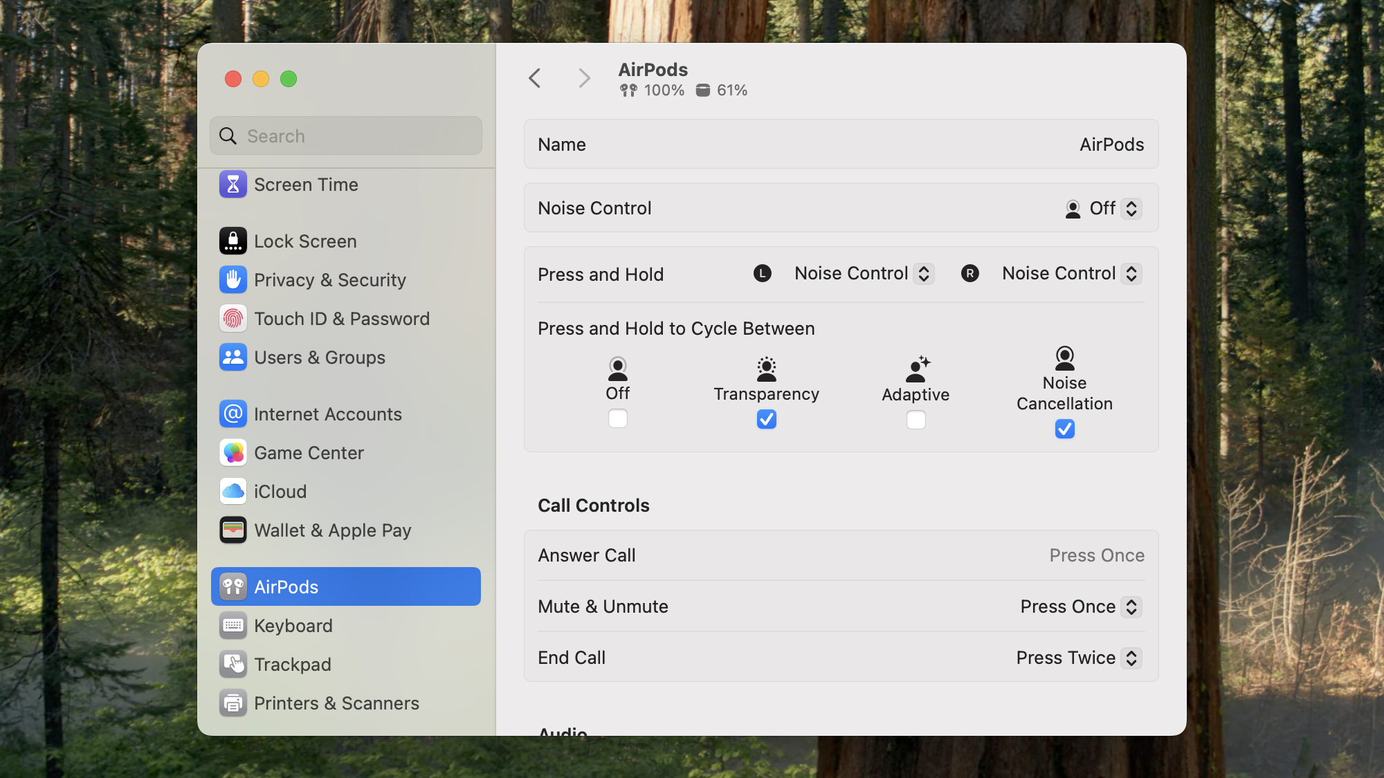 airpod settings options