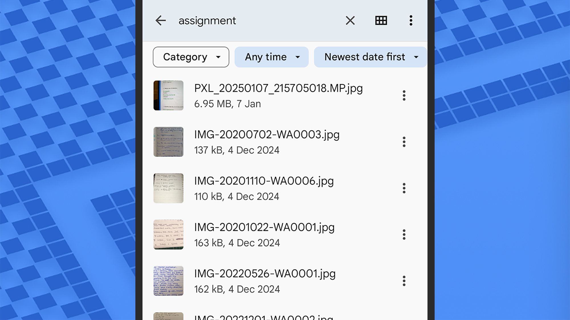 screenshot of files on an android phone