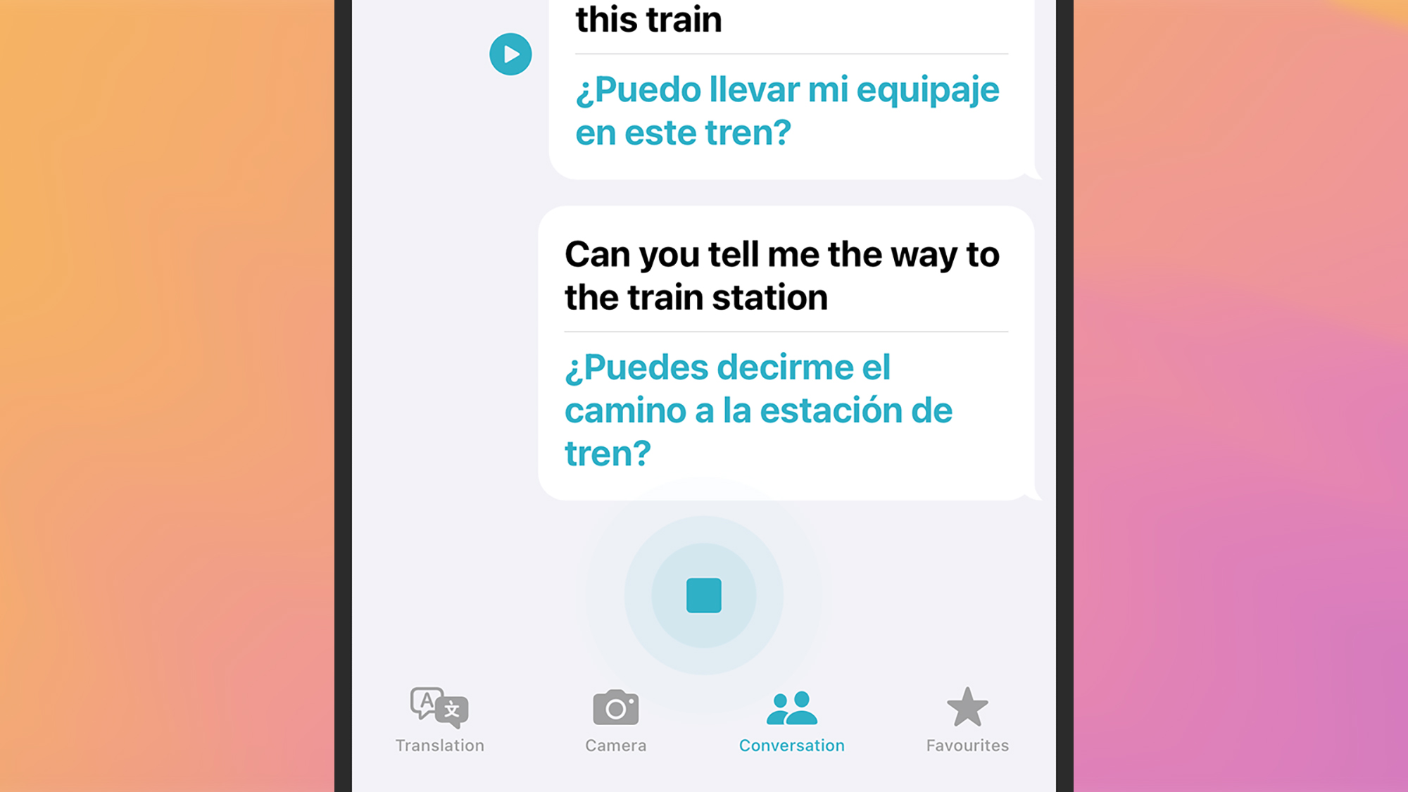 Conversation mode in Apple Translate screenshot