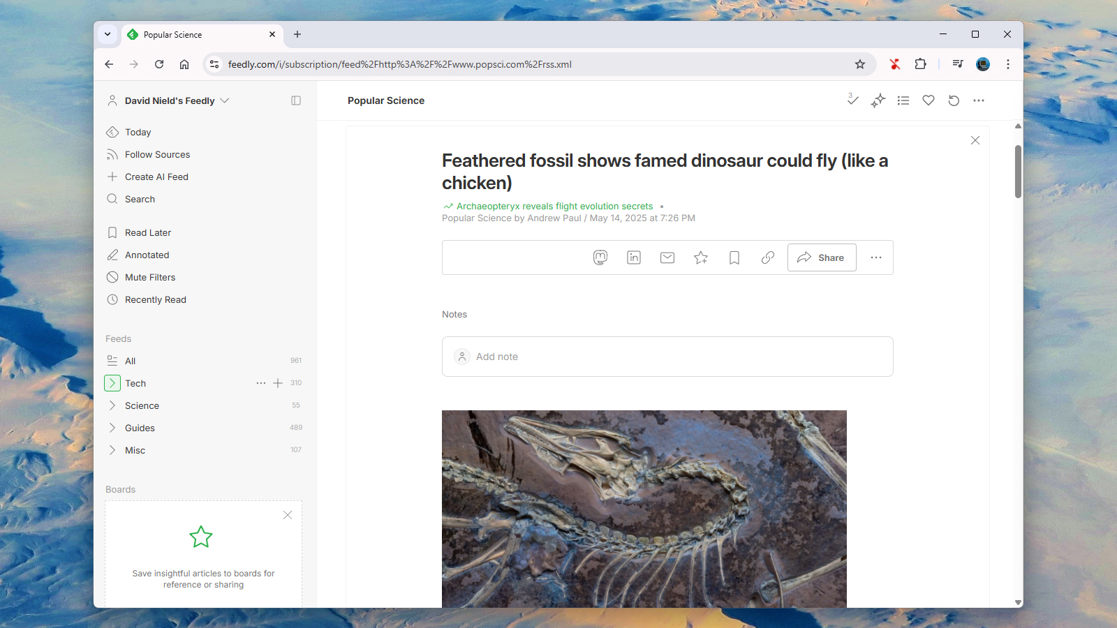 screenshot of a story on feedly