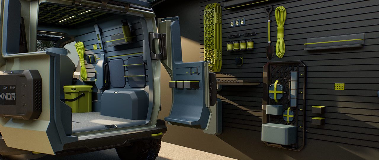 Kia’s wild concept EV includes hydro-turbine wheels, solar panels, and a rooftop tent