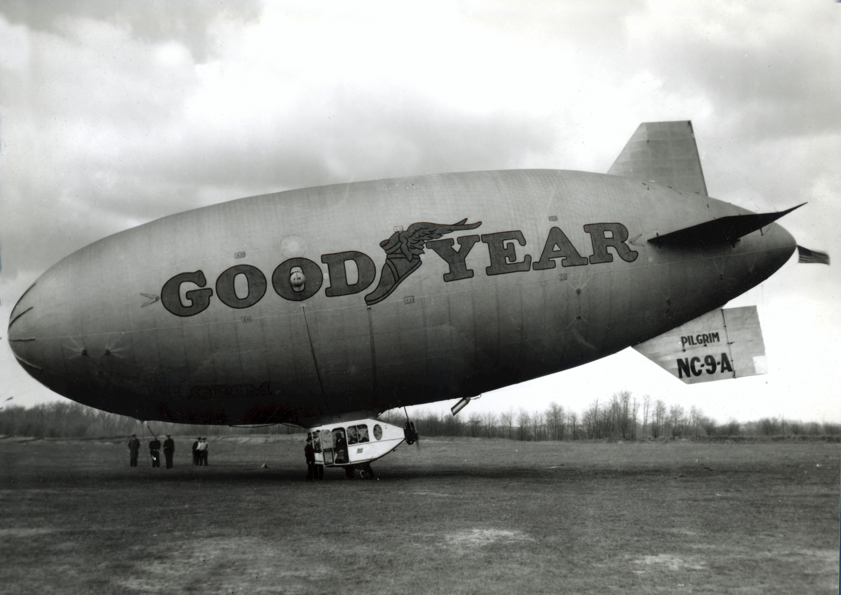 Historical photo of Pilgrim blimp on ground