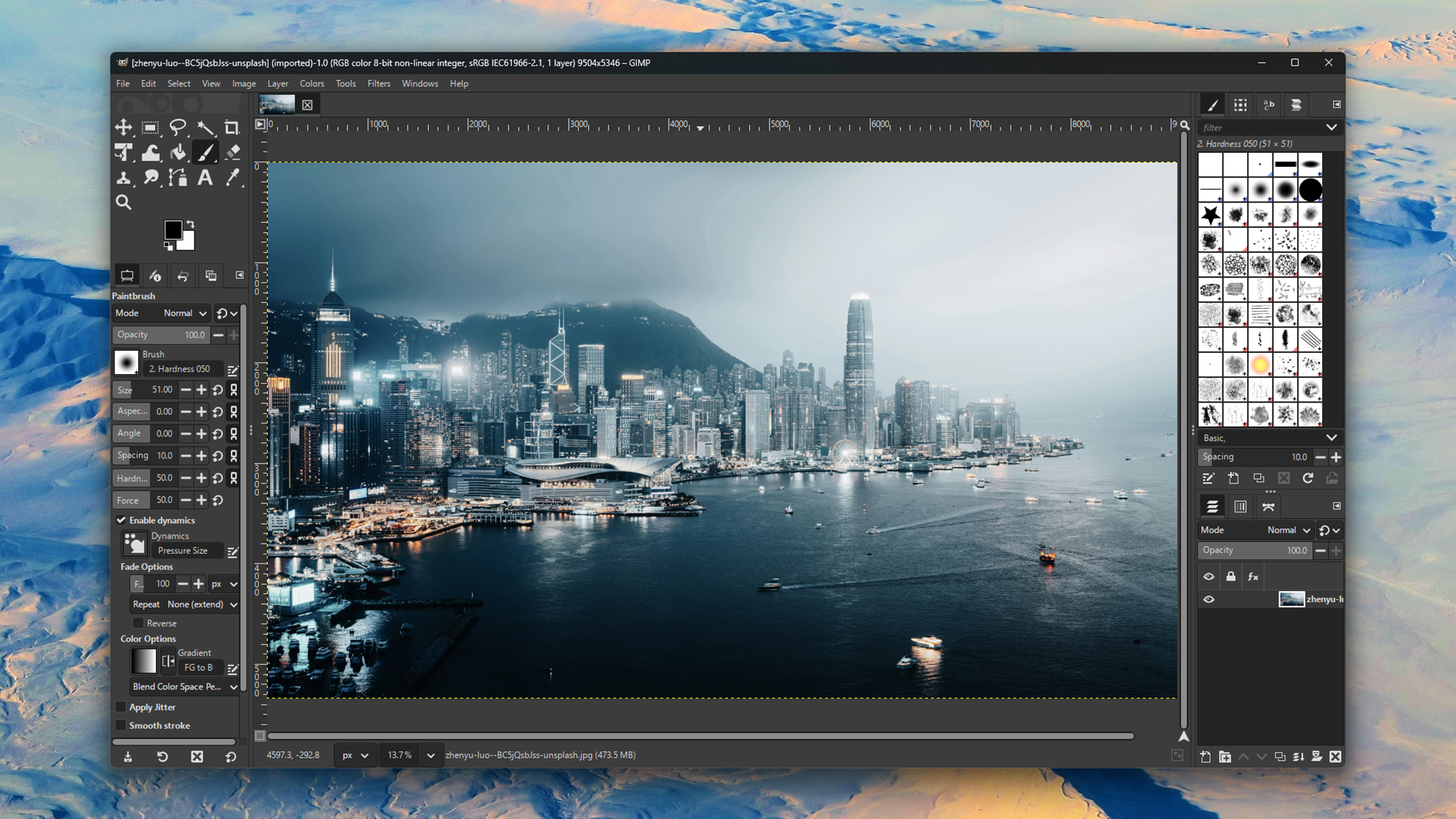 screenshot of GIMP photo editing