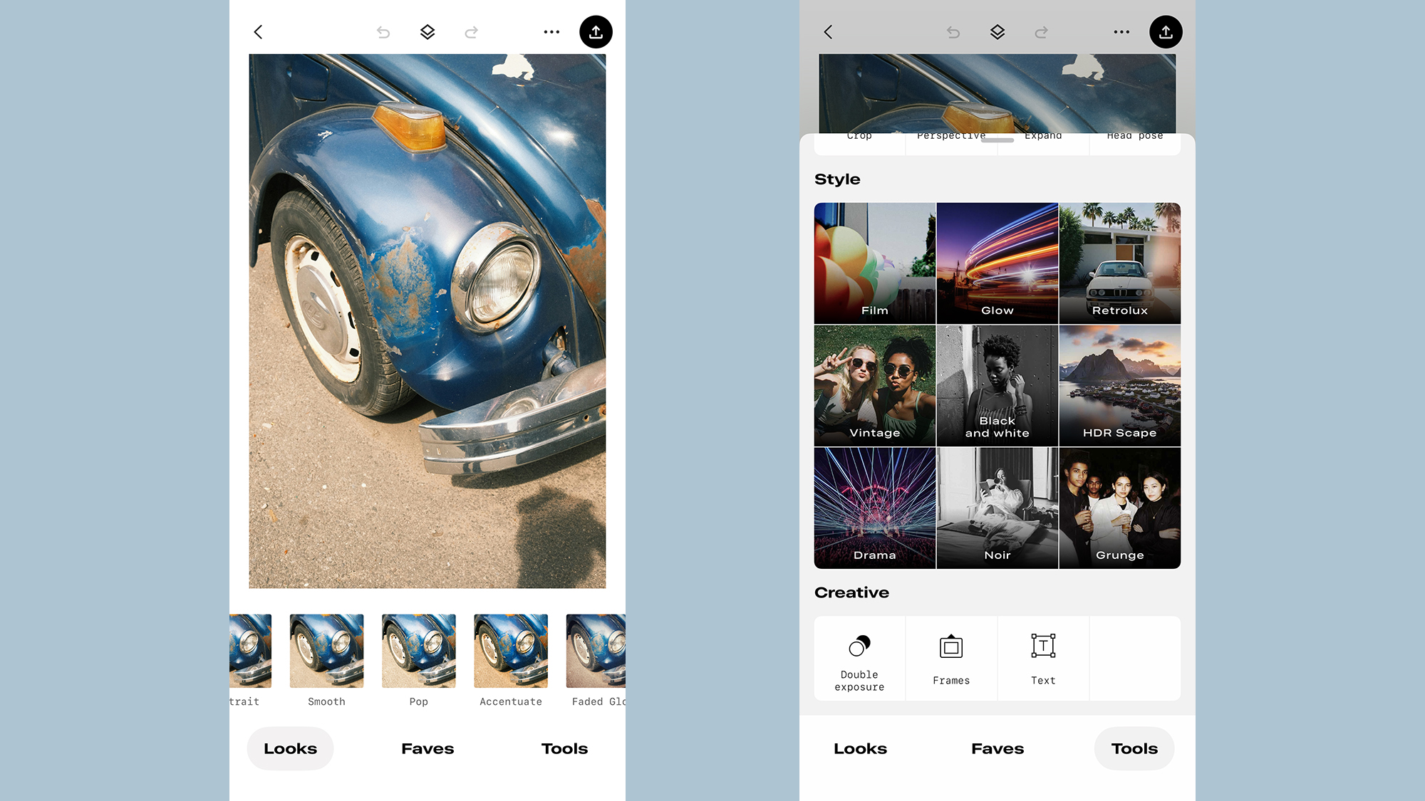 Screenshot of snapseed options