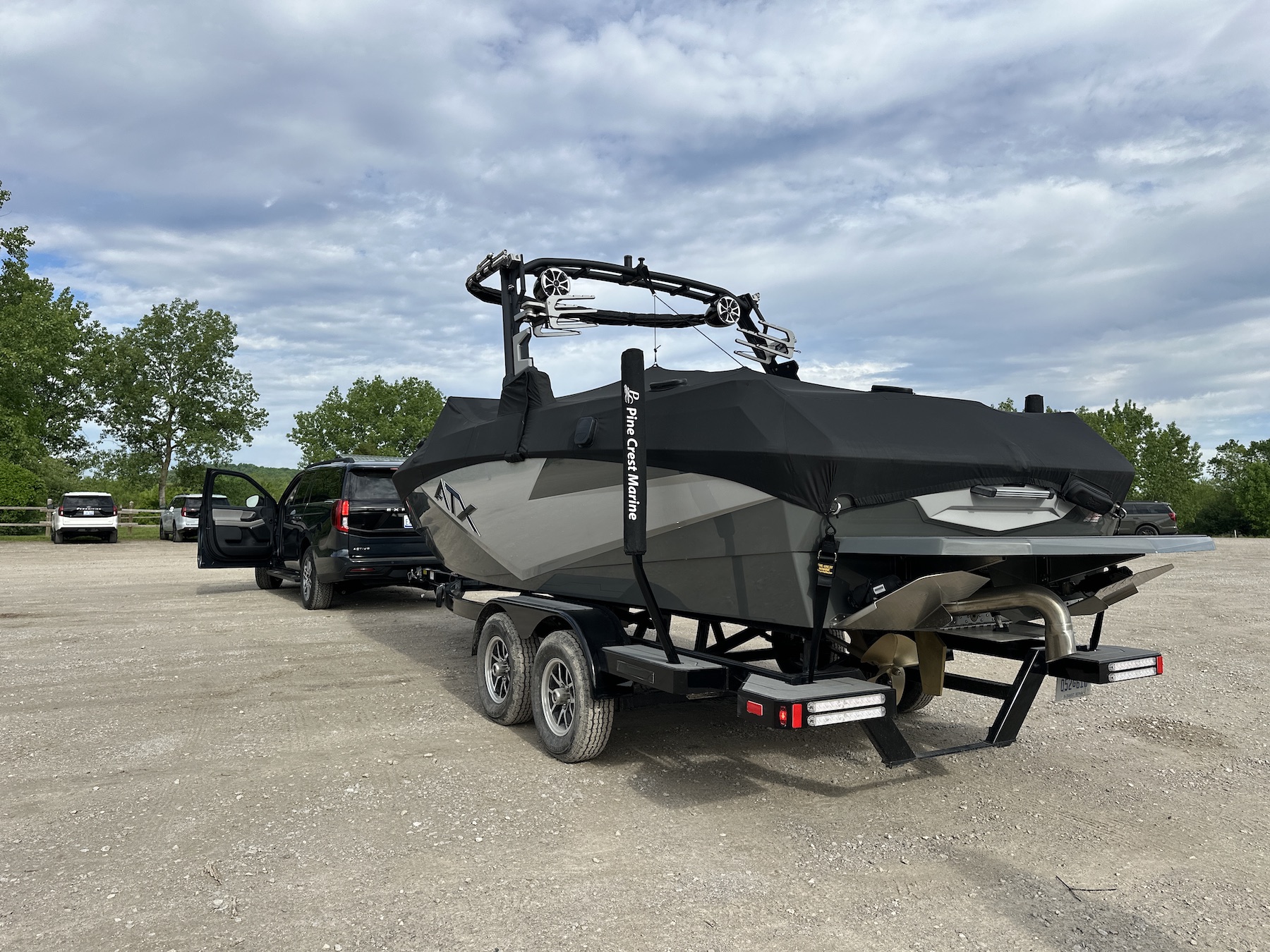 SUV towing boat