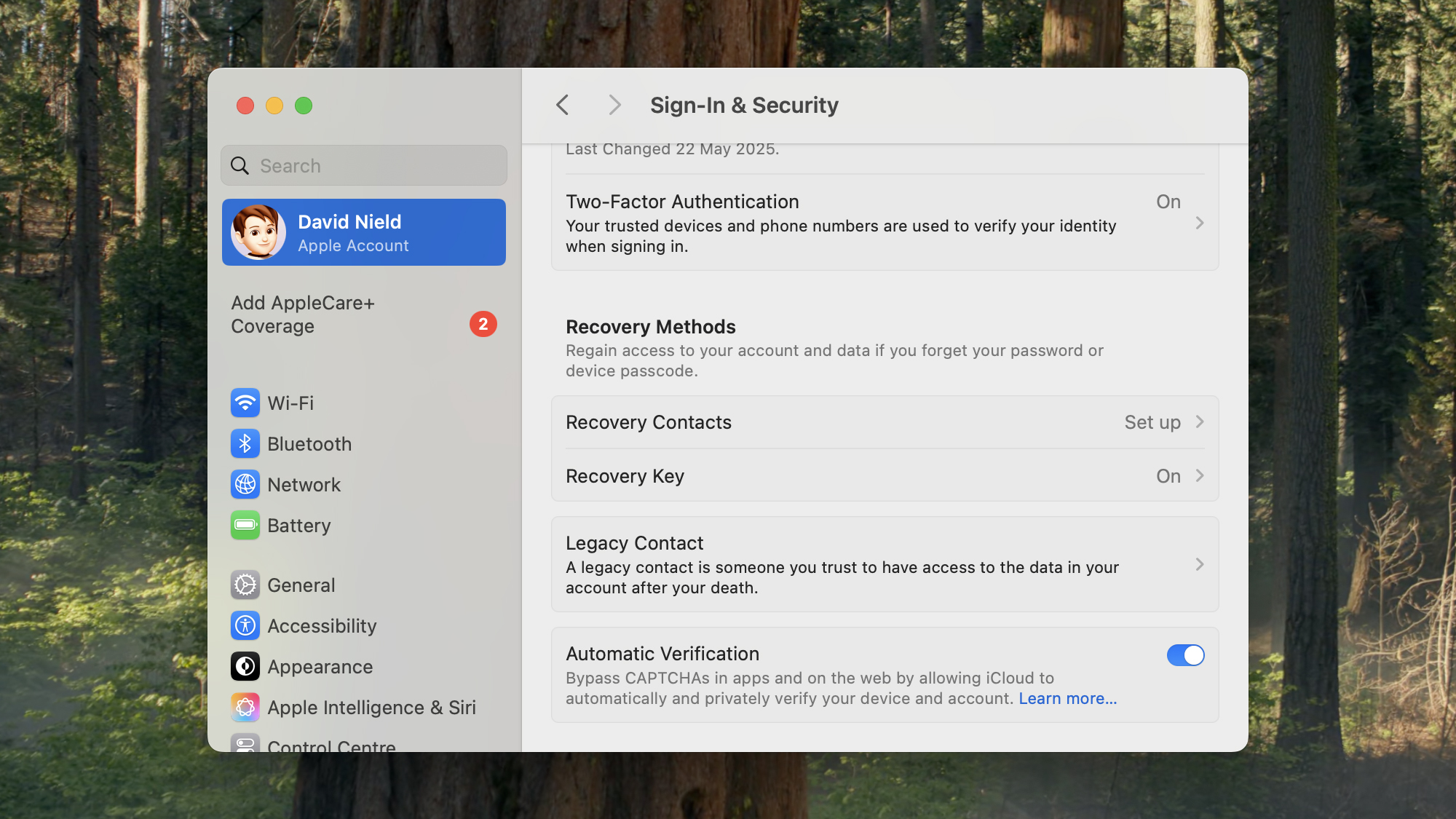 screenshot of options for recovery contacts