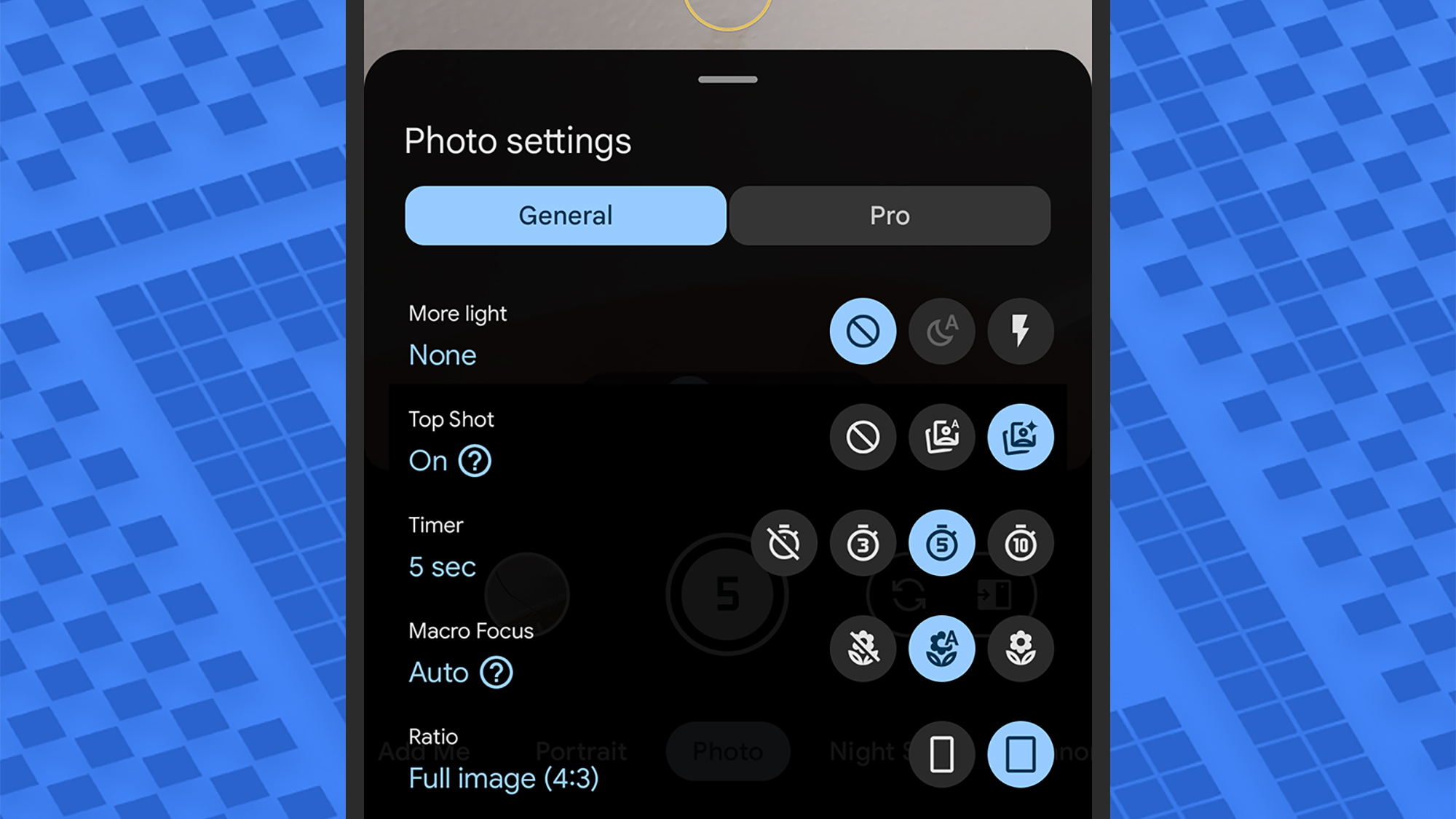 screenshot of photo settings options on a pixel phone