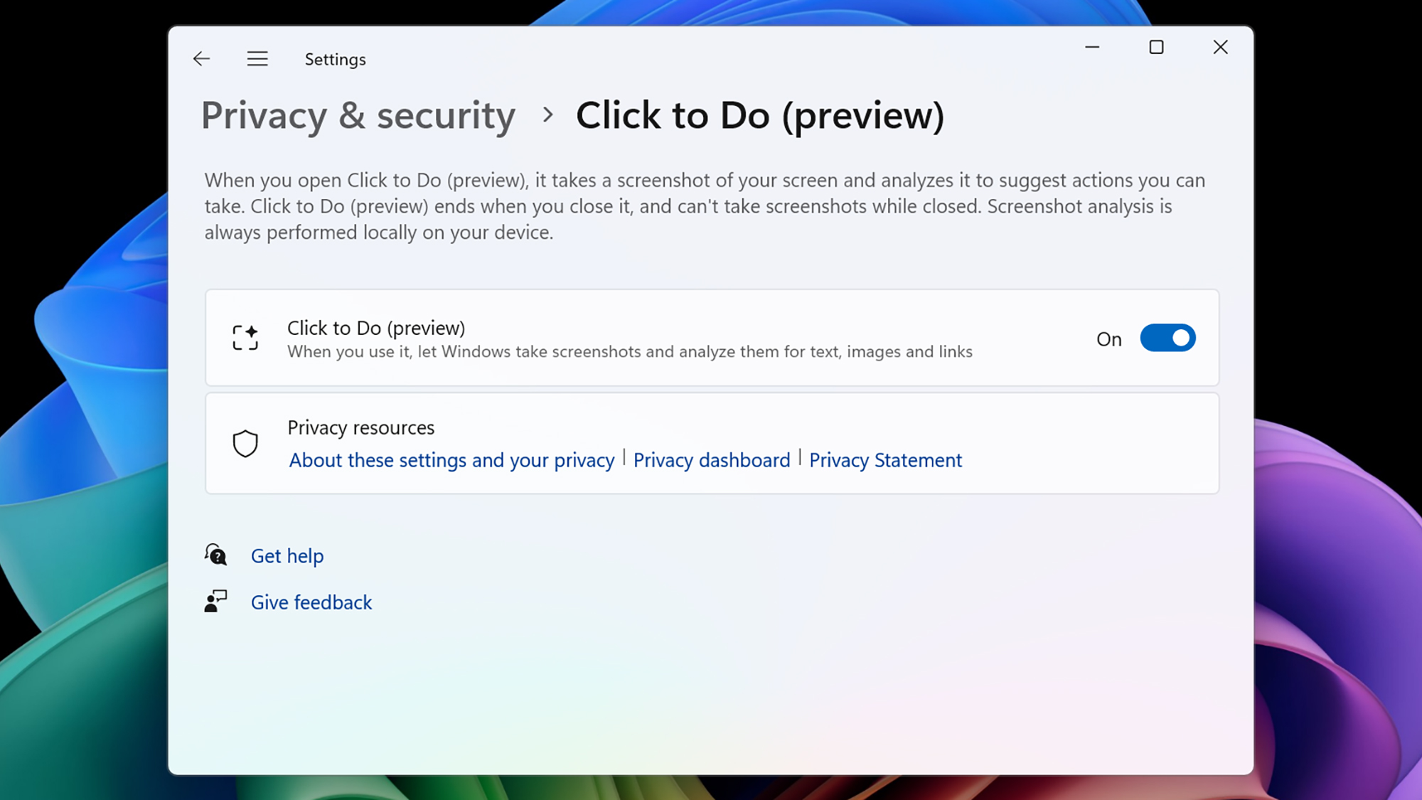 privacy & security settings in copilot screenshot