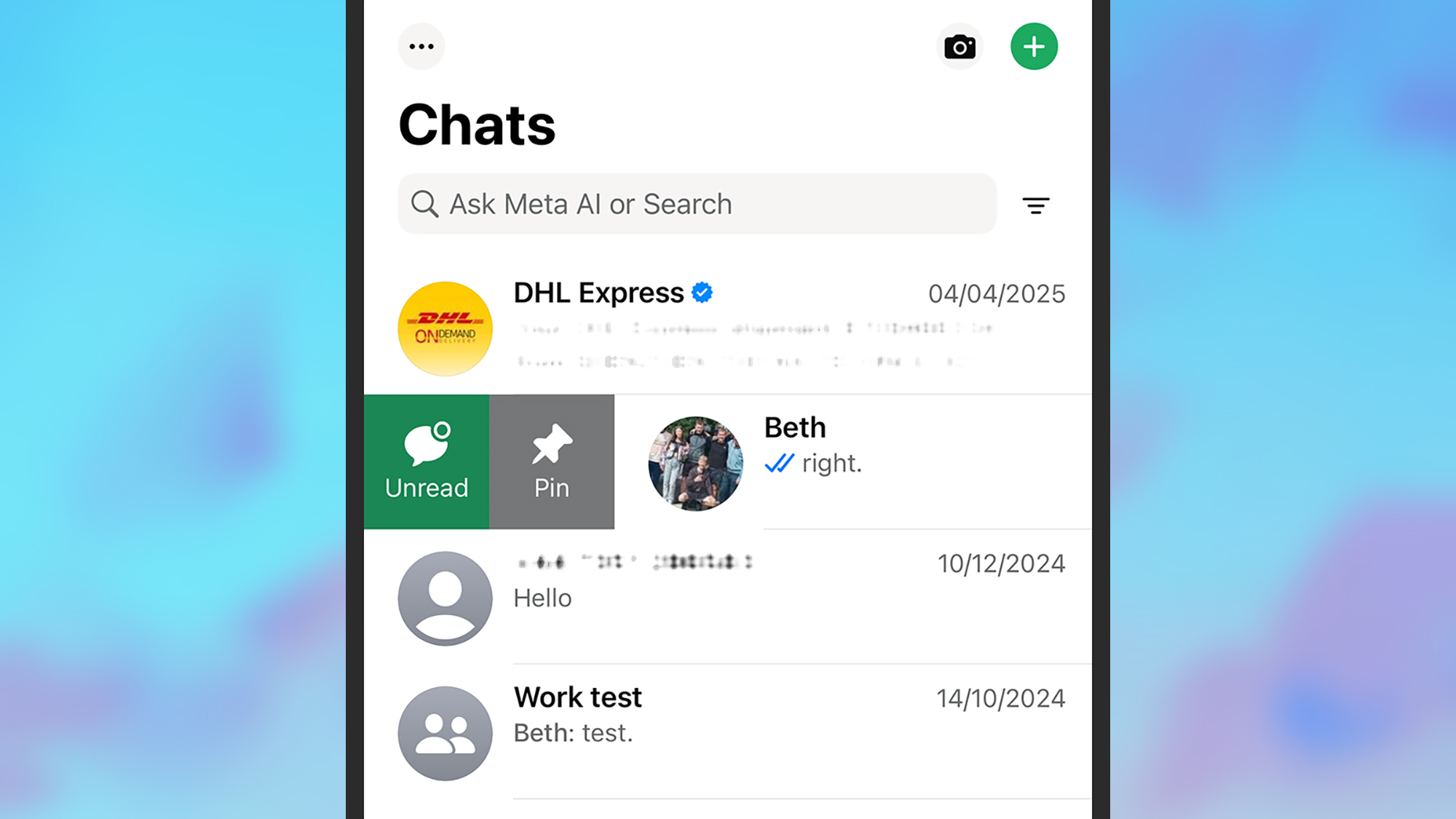screenshot of text list in messages