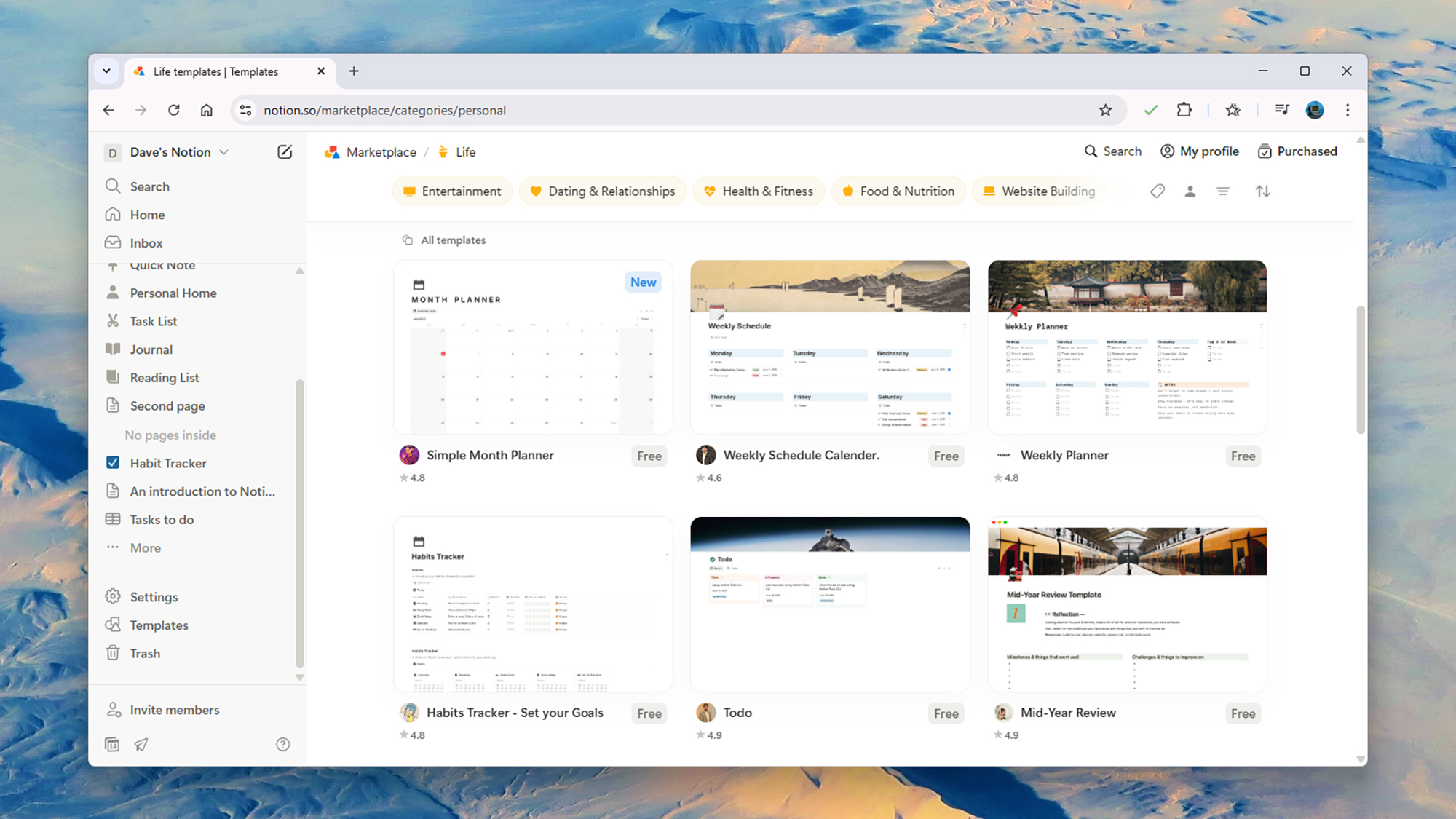 template options in notion