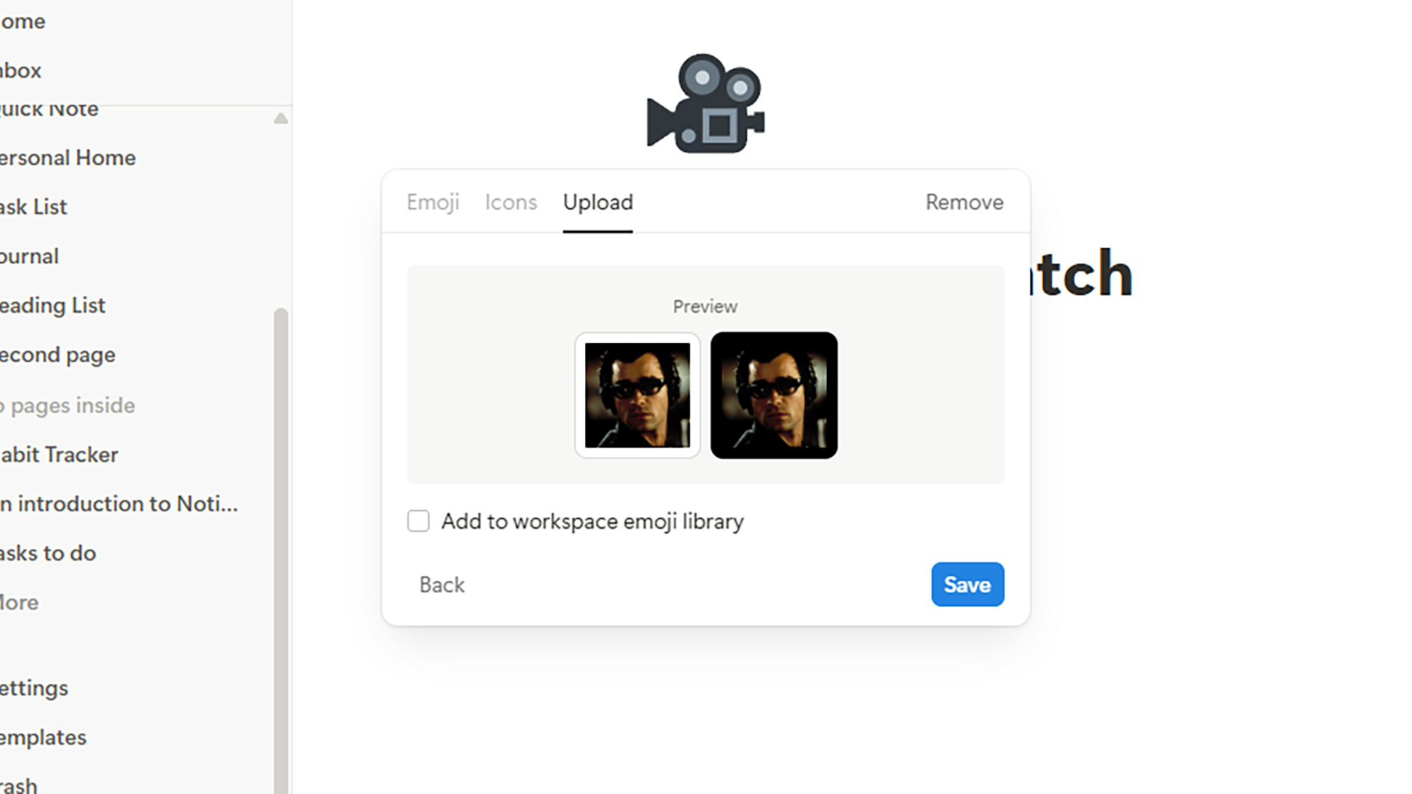 screenshot of the custom emoji options in notion