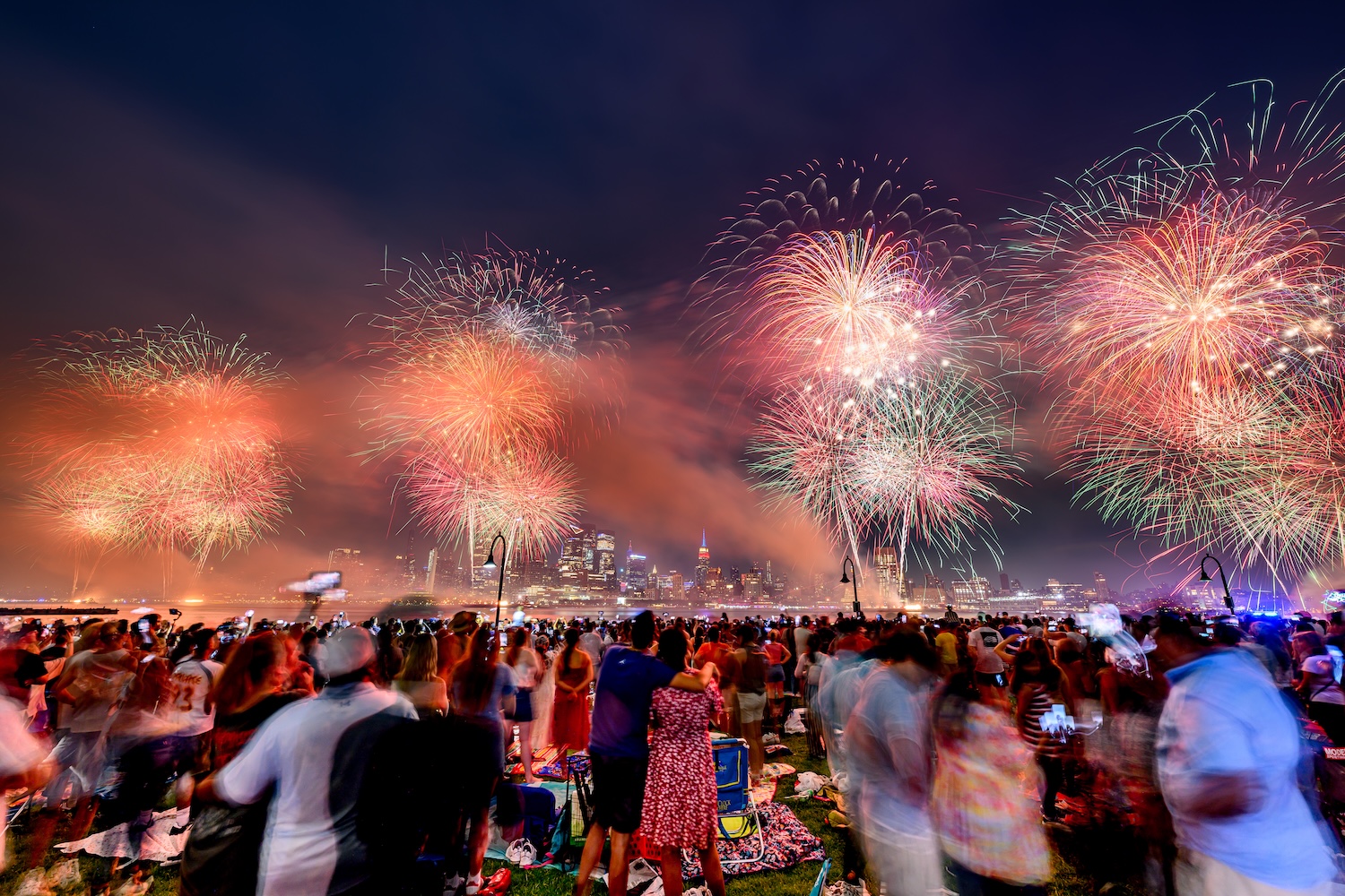A view of the New York City Macy's fireworks display celebrating the United States 248th independence day on July 04, 2024 in Hoboken, New Jersey. Credit: Roy Rochlin / Getty Images