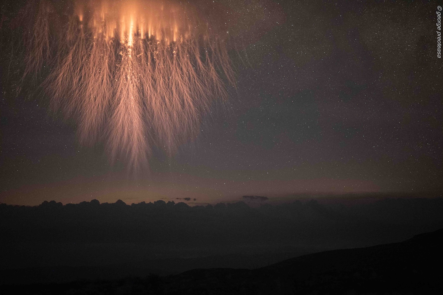 A red sprite captured by George Preoteasa on May 28, 2005, in Breward County, Texas. Credit: George Preoteasa / NASA