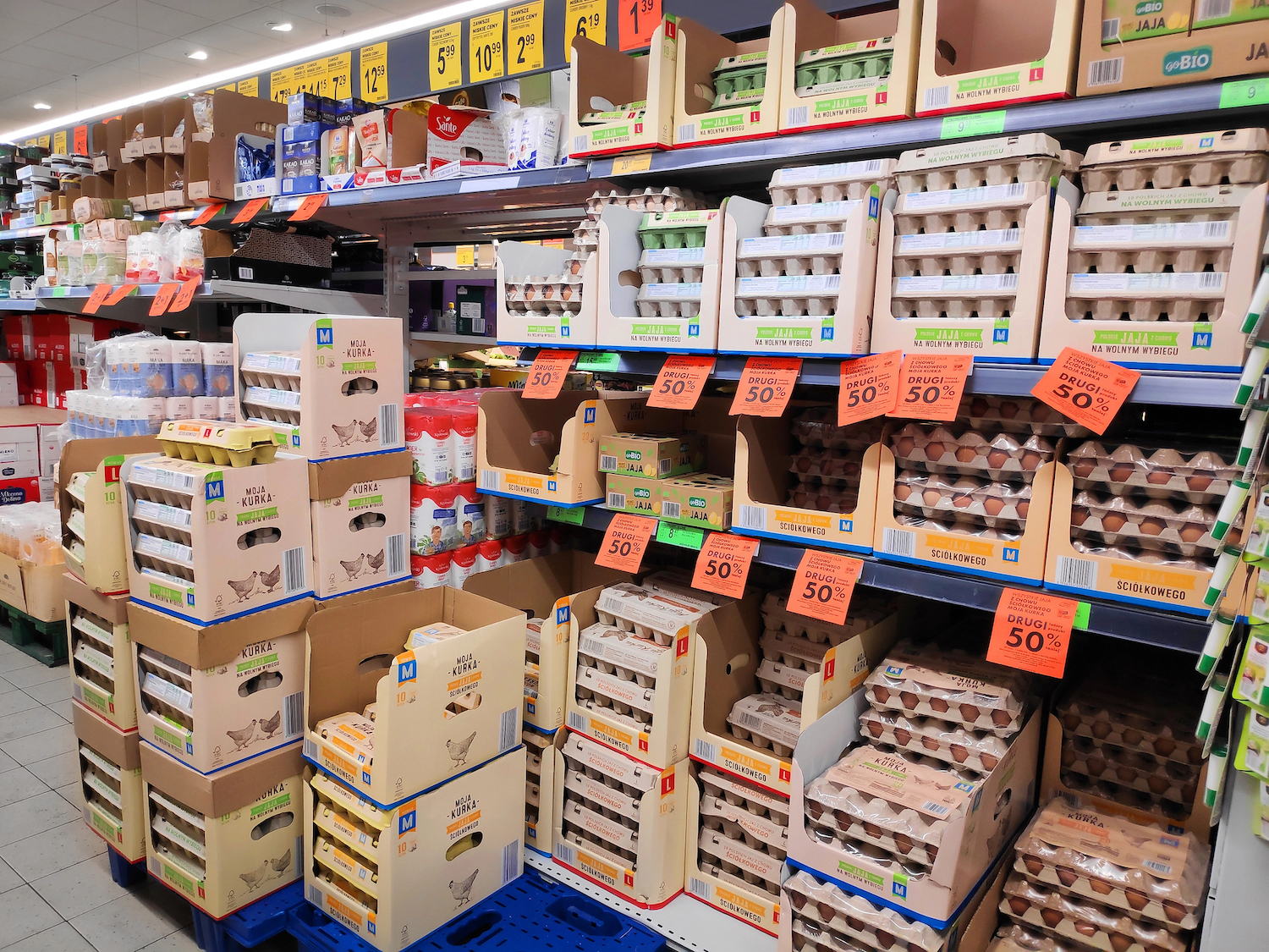 eggs in grocery store on regular shelves