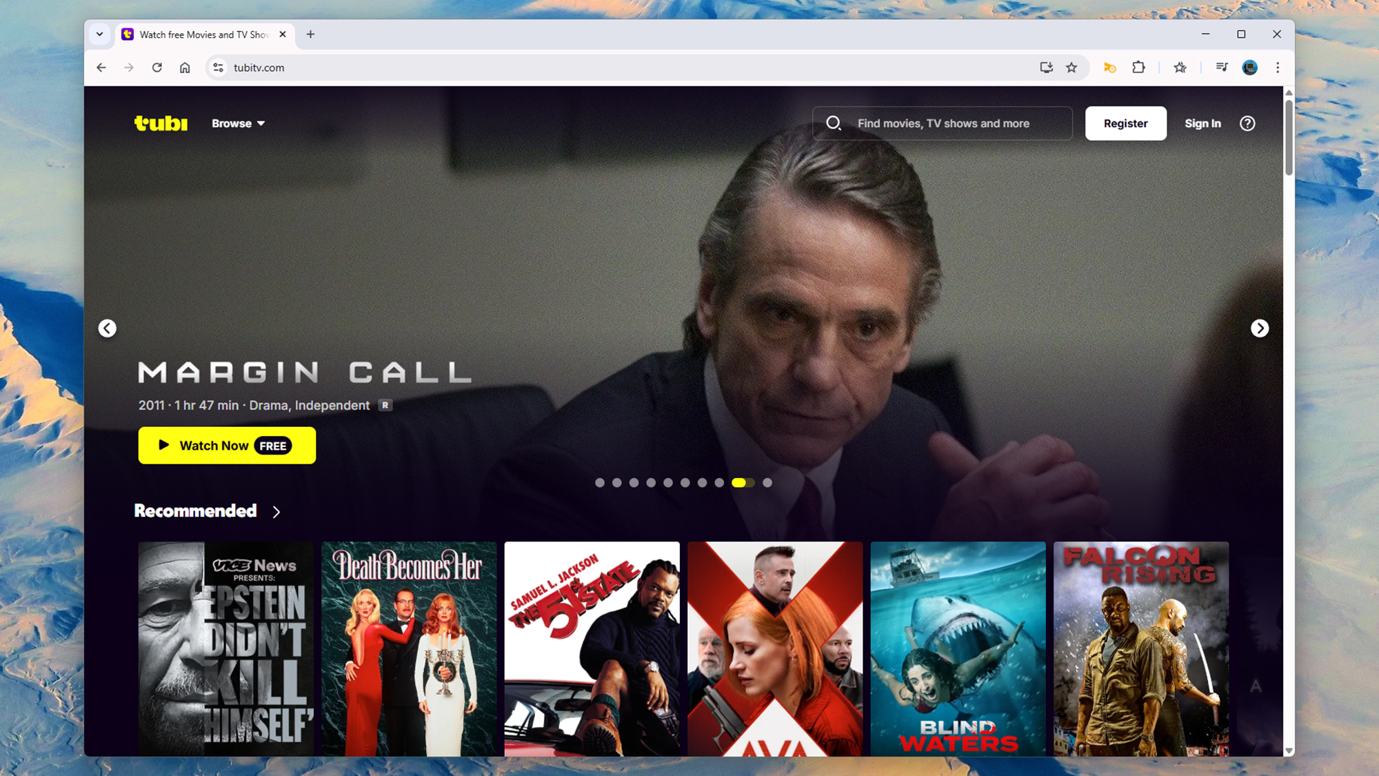 screenshot of tubi interface