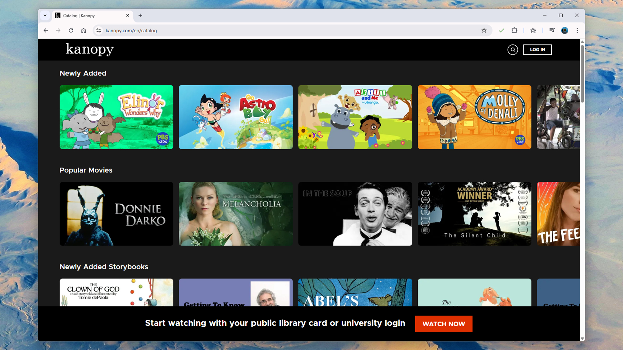 screenshot of kanopy