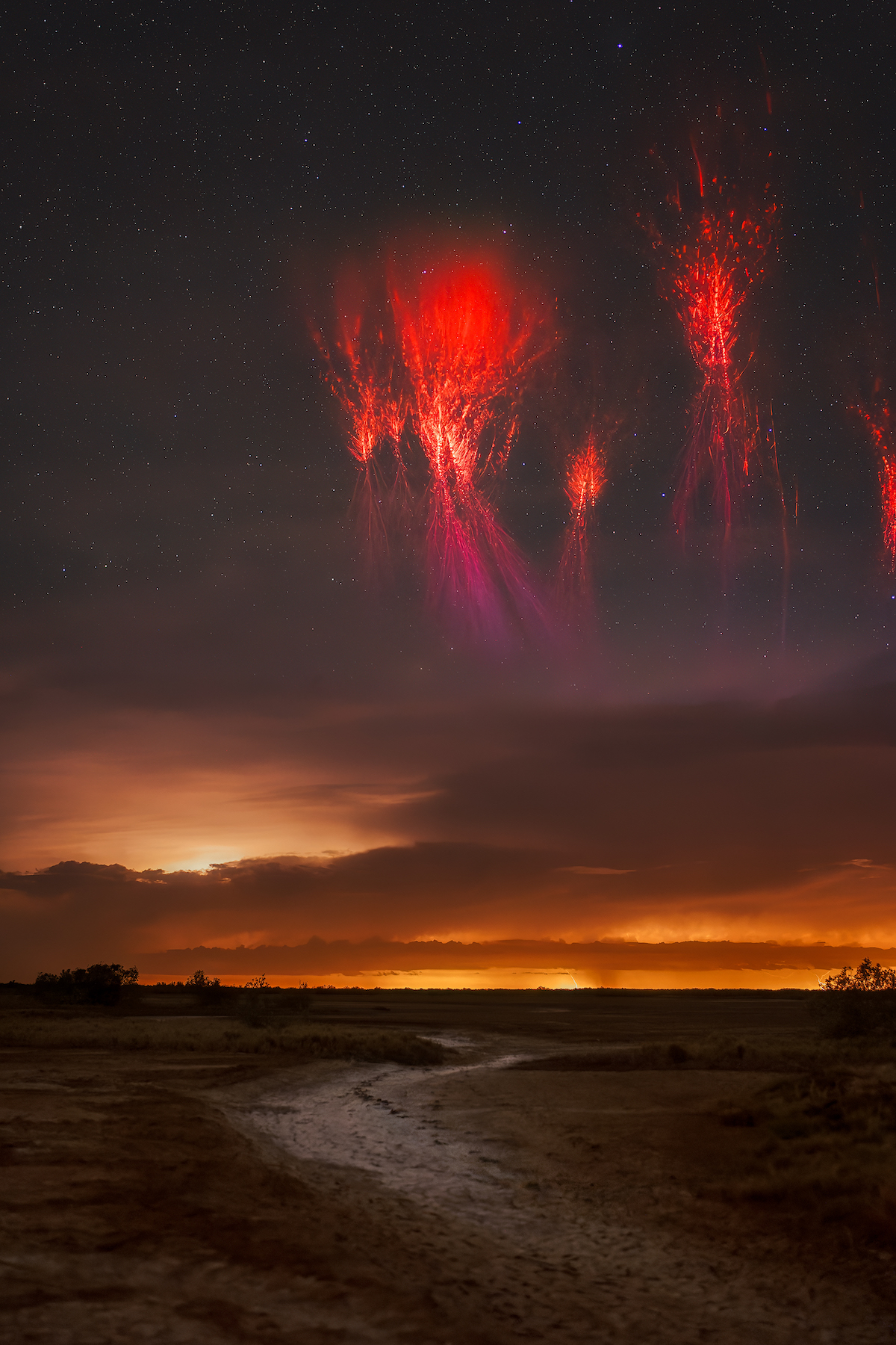 red sprites light up the sky
