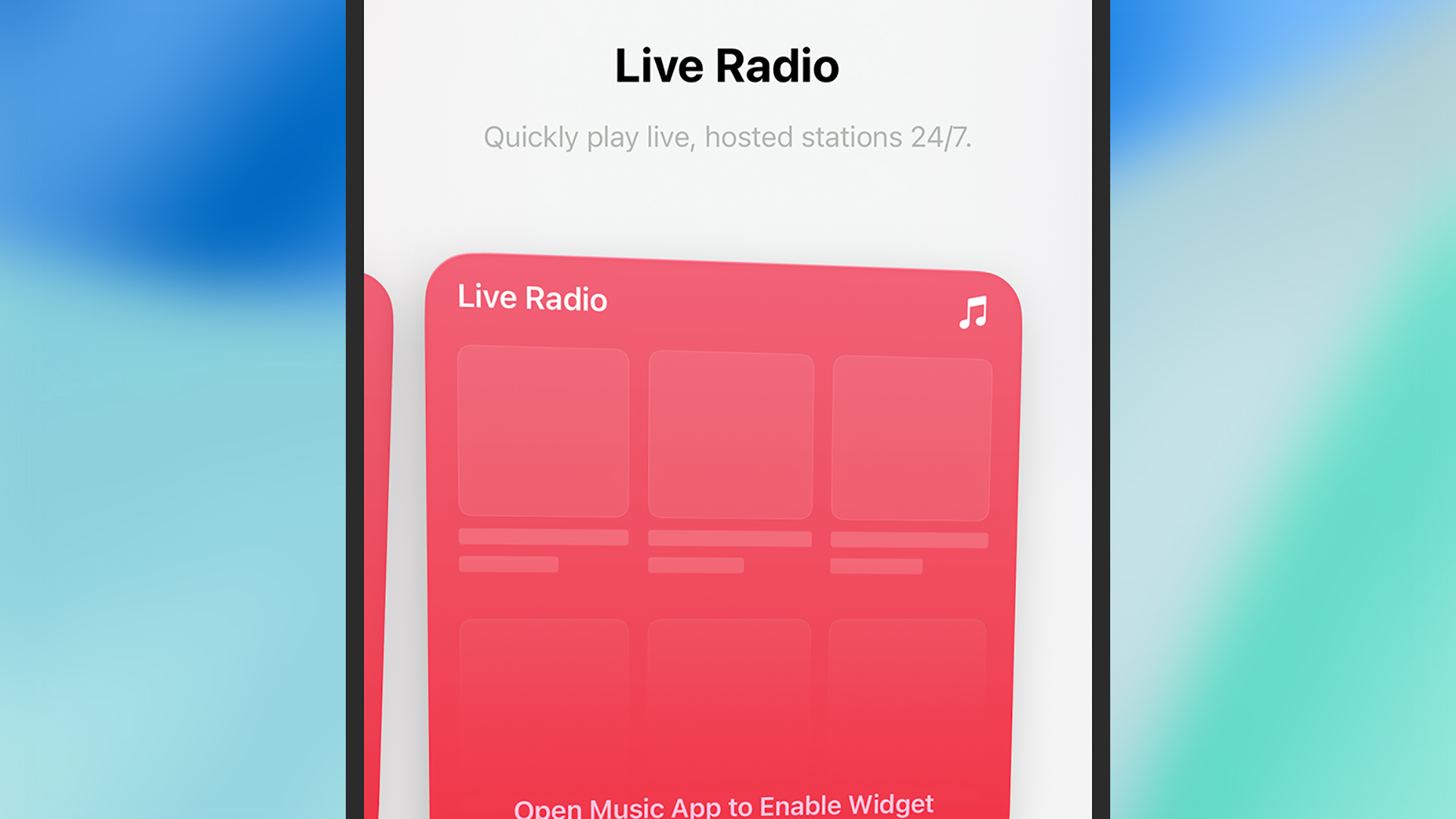 Apple Music adds a Live Radio widget.