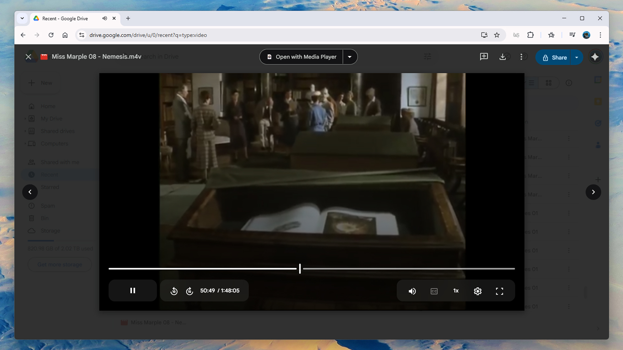 screenshot of google's drive video player