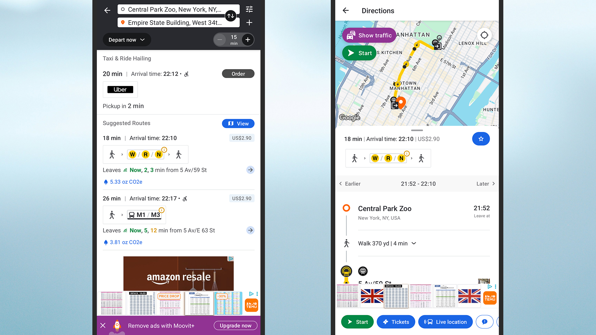 screenshot of moovit open on a phone