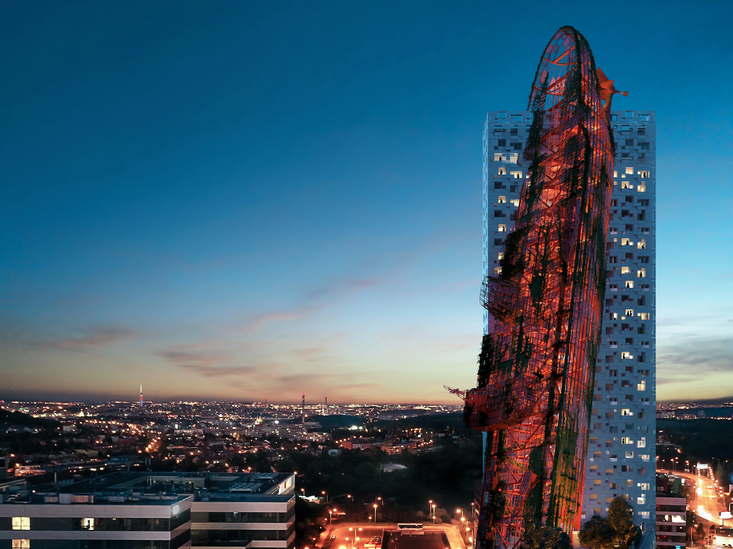 Top Tower concept art at sunset