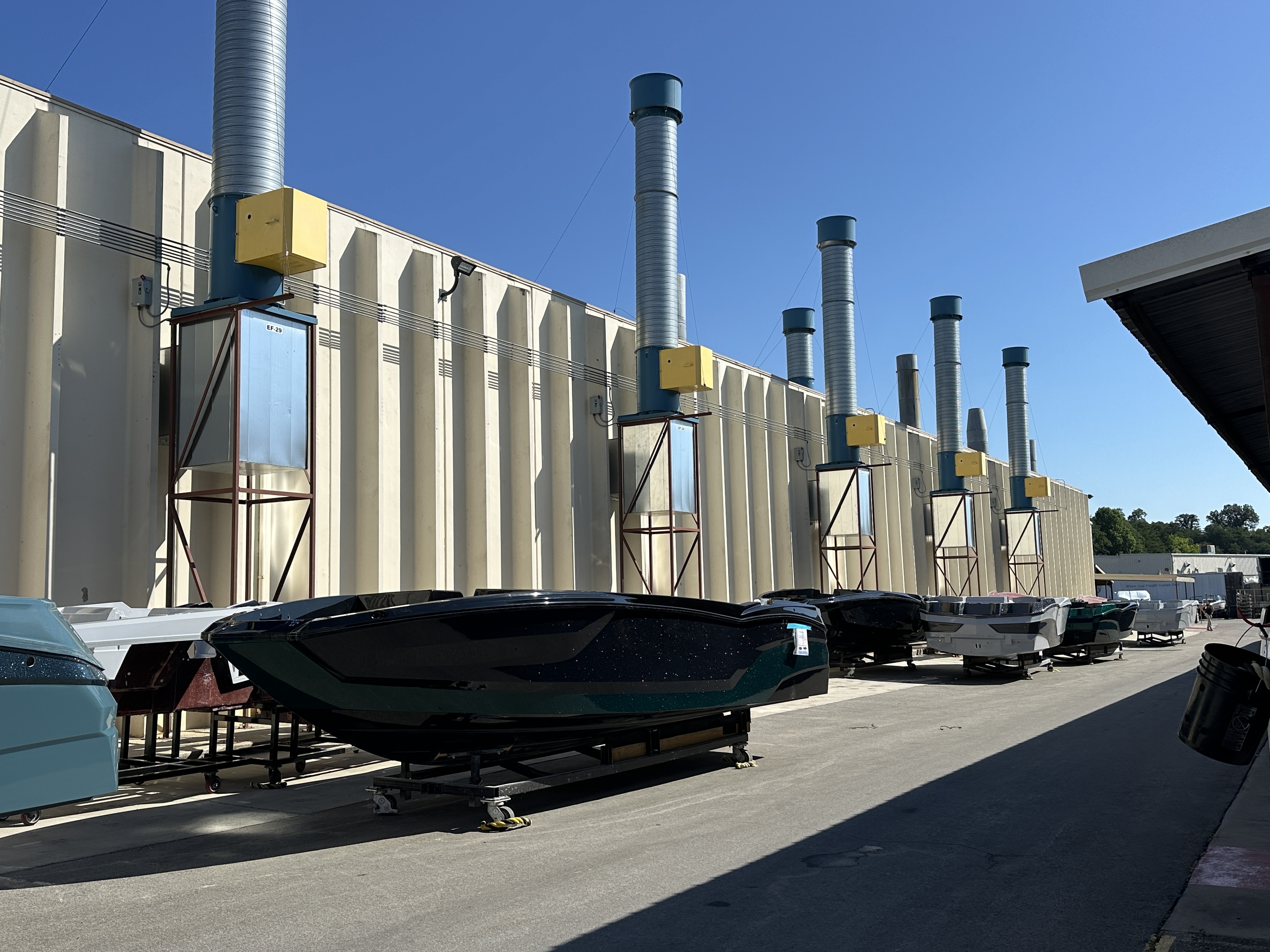 line of boat shells outside