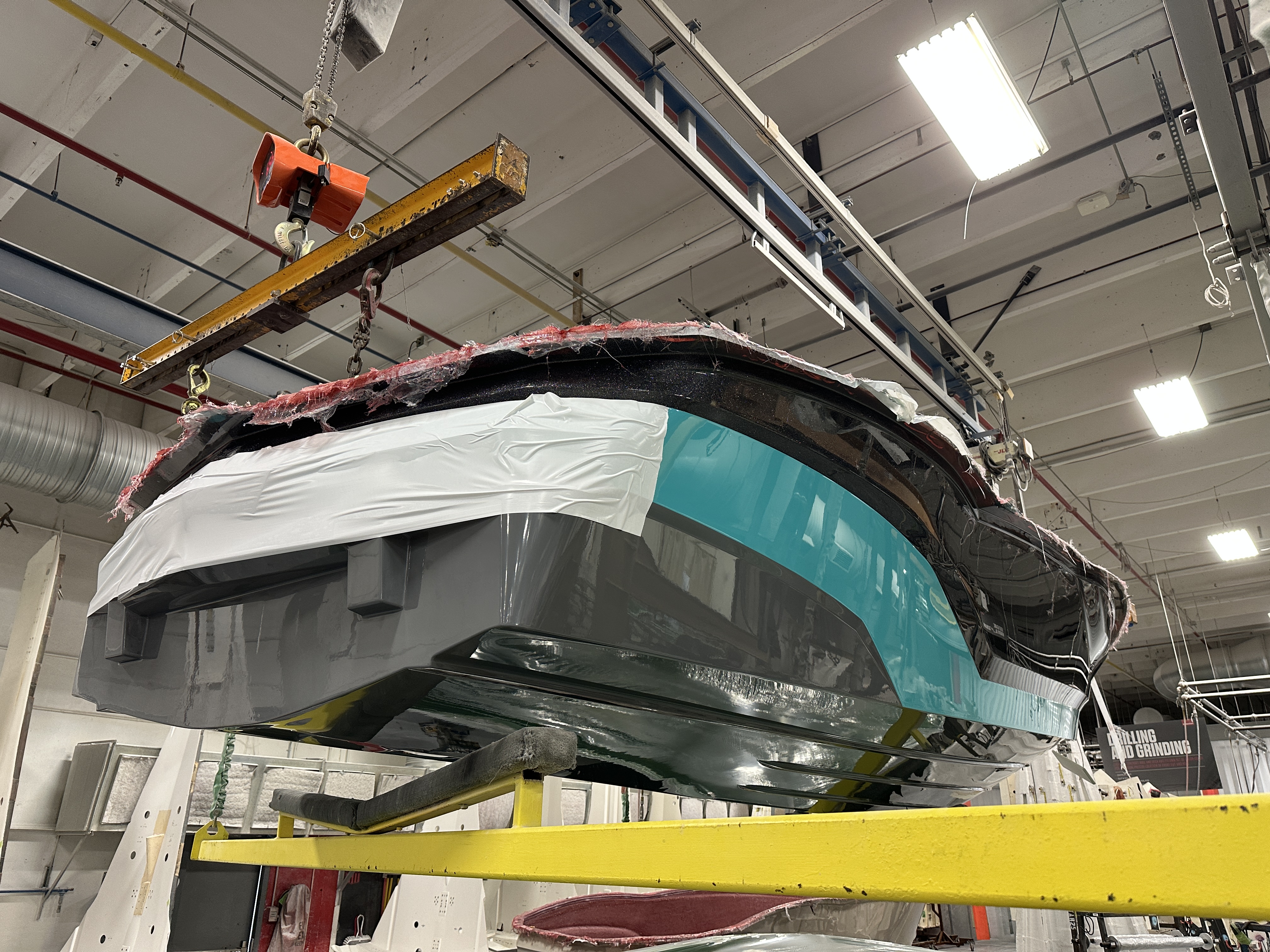 a boat on the assembly line