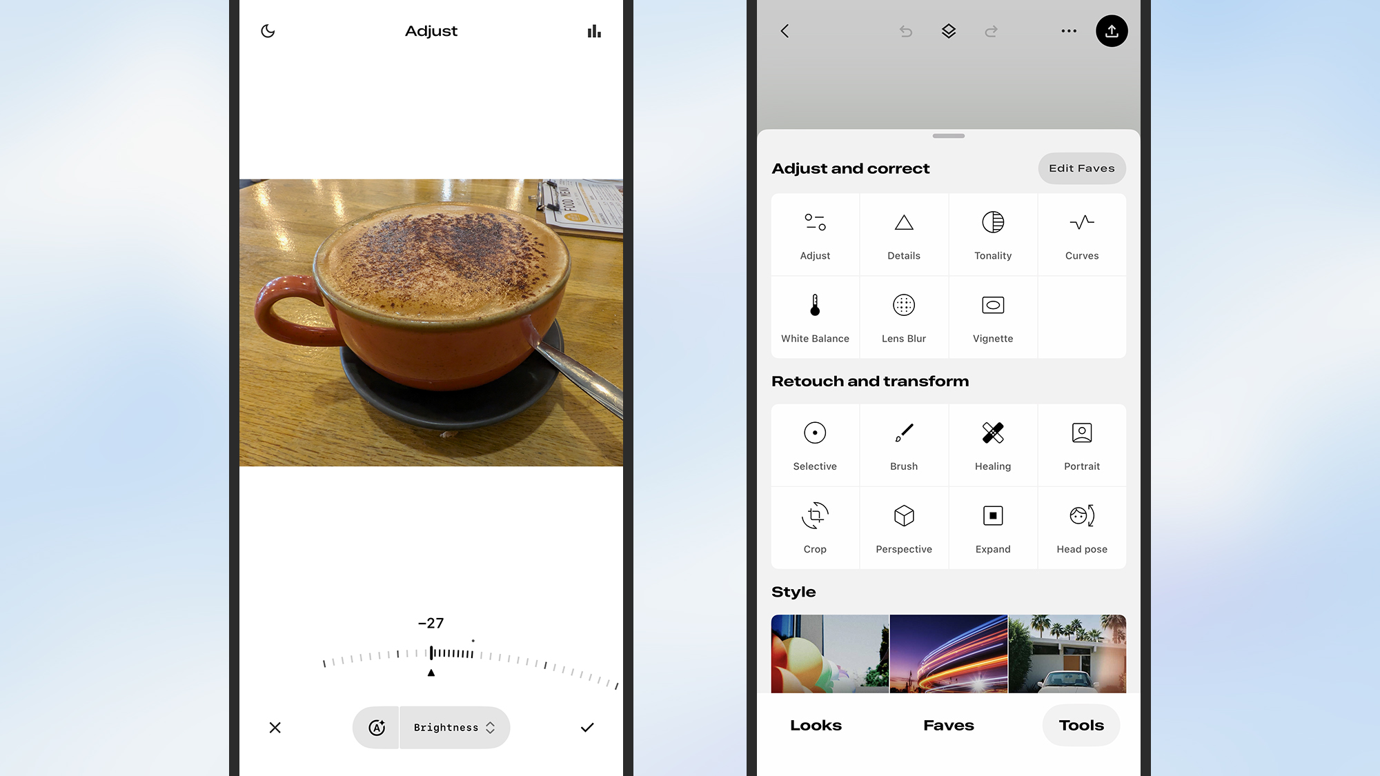 Screenshot of snapseed interface
