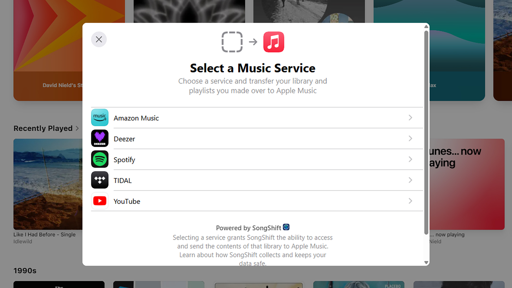 screenshot of apple music