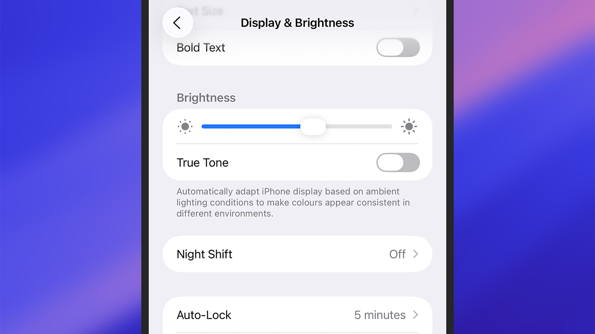 screenshot of display brightness settings