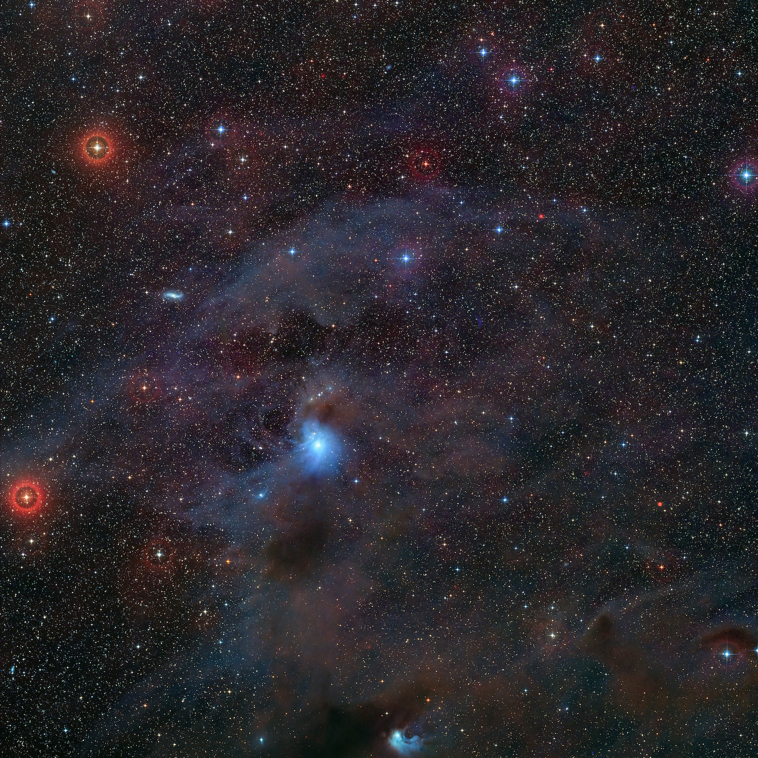 This visible-light image, part of the Digitized Sky Survey 2, shows the position in the sky of the rogue planet Cha 1107-7626. The planet (not visible here) is located exactly at the centre of the frame.