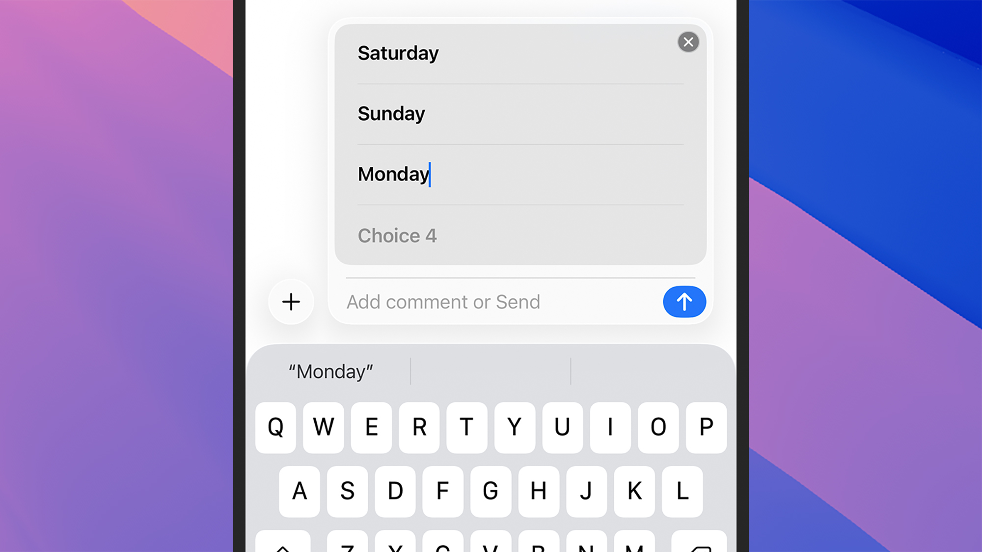 screenshot of poll options