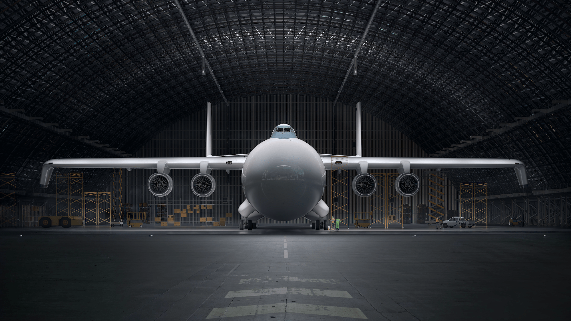 huge airplane in hangar