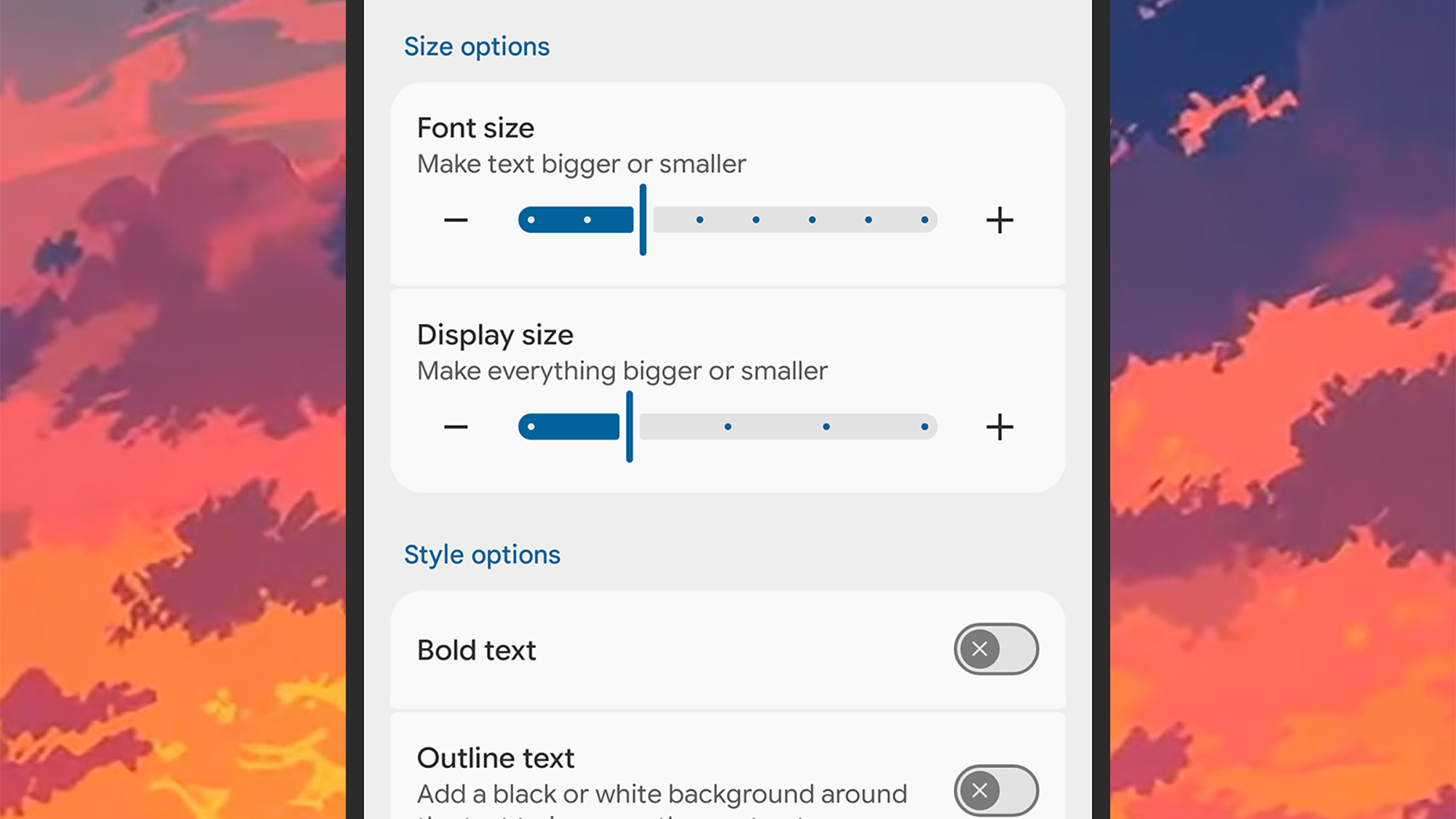 screenshot of android phone text size options