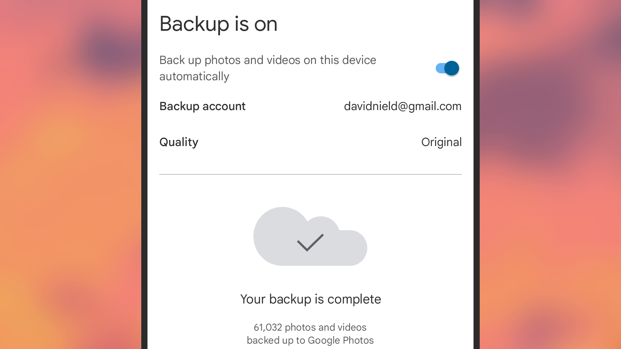 screenshot of backup screen