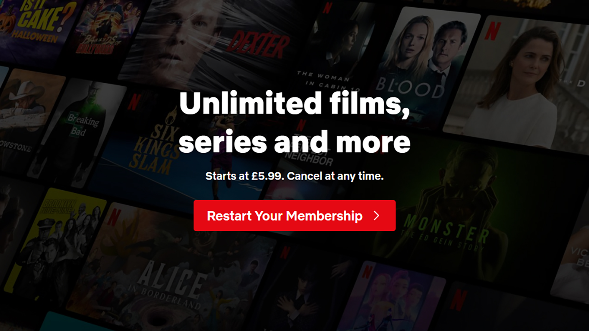 screenshot of netflix restart membership screen